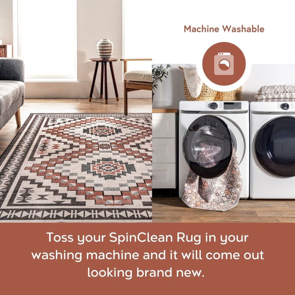 Beige Southwestern Medallion 8' x 10' Washable Area Rug
