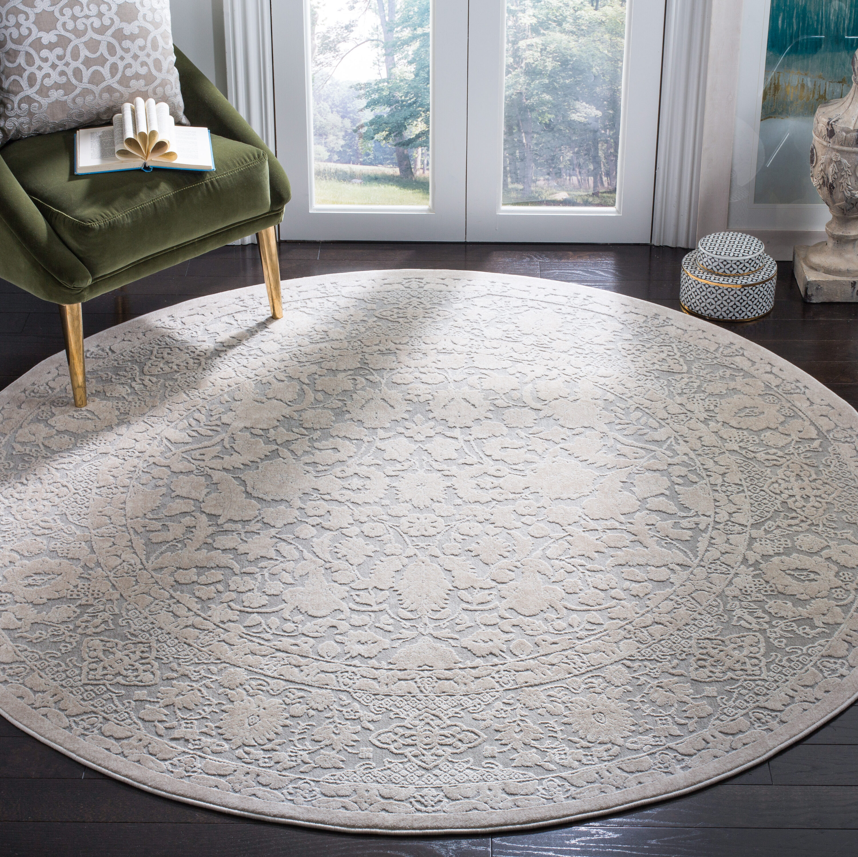 Reflection 667C Light Grey / Cream 8 X 8 Round Area Rug