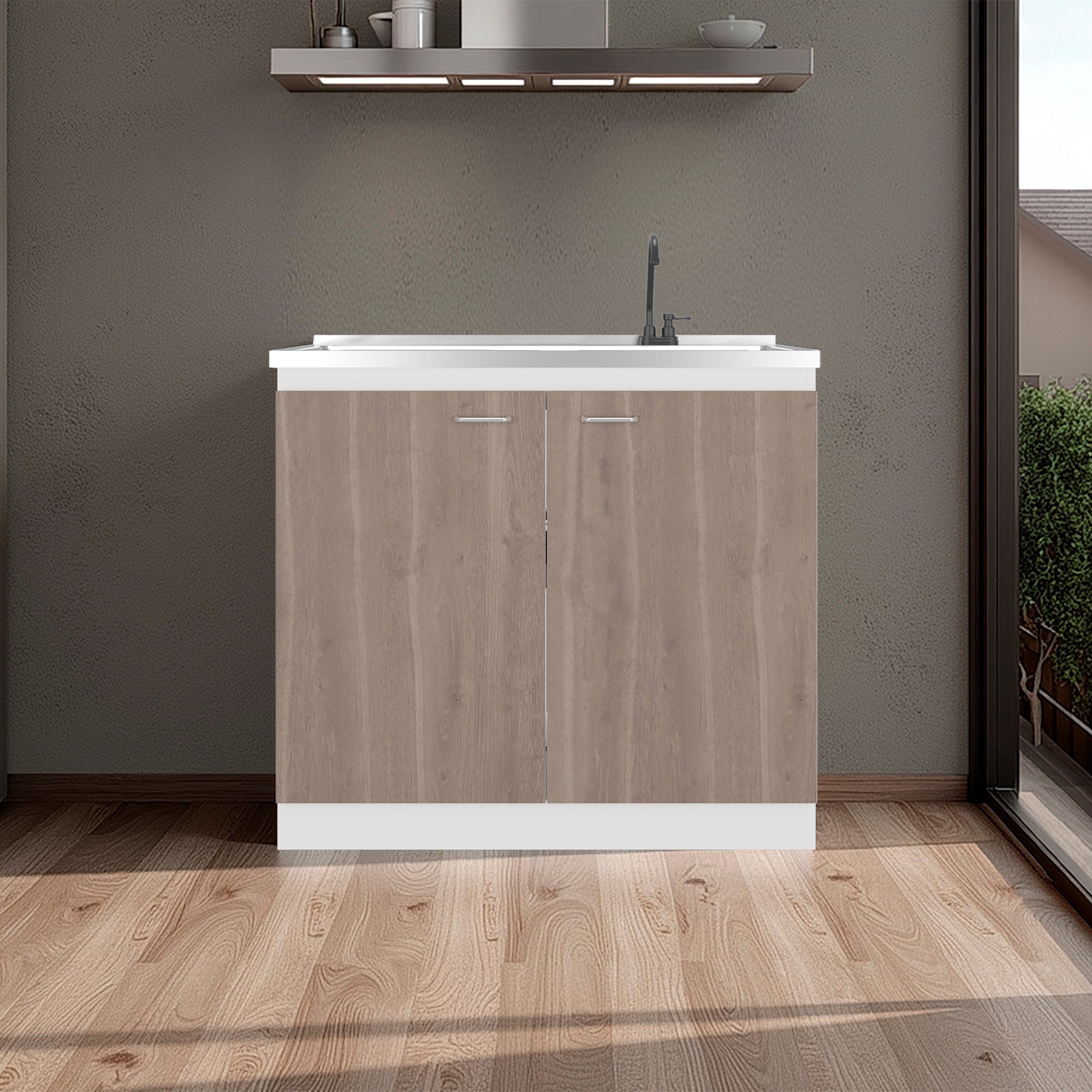 FAVSH  20.6-in x 39.4-in Light Espresso Freestanding Utility Sink with Cabinet with Faucet with Stainless Steel Countertop