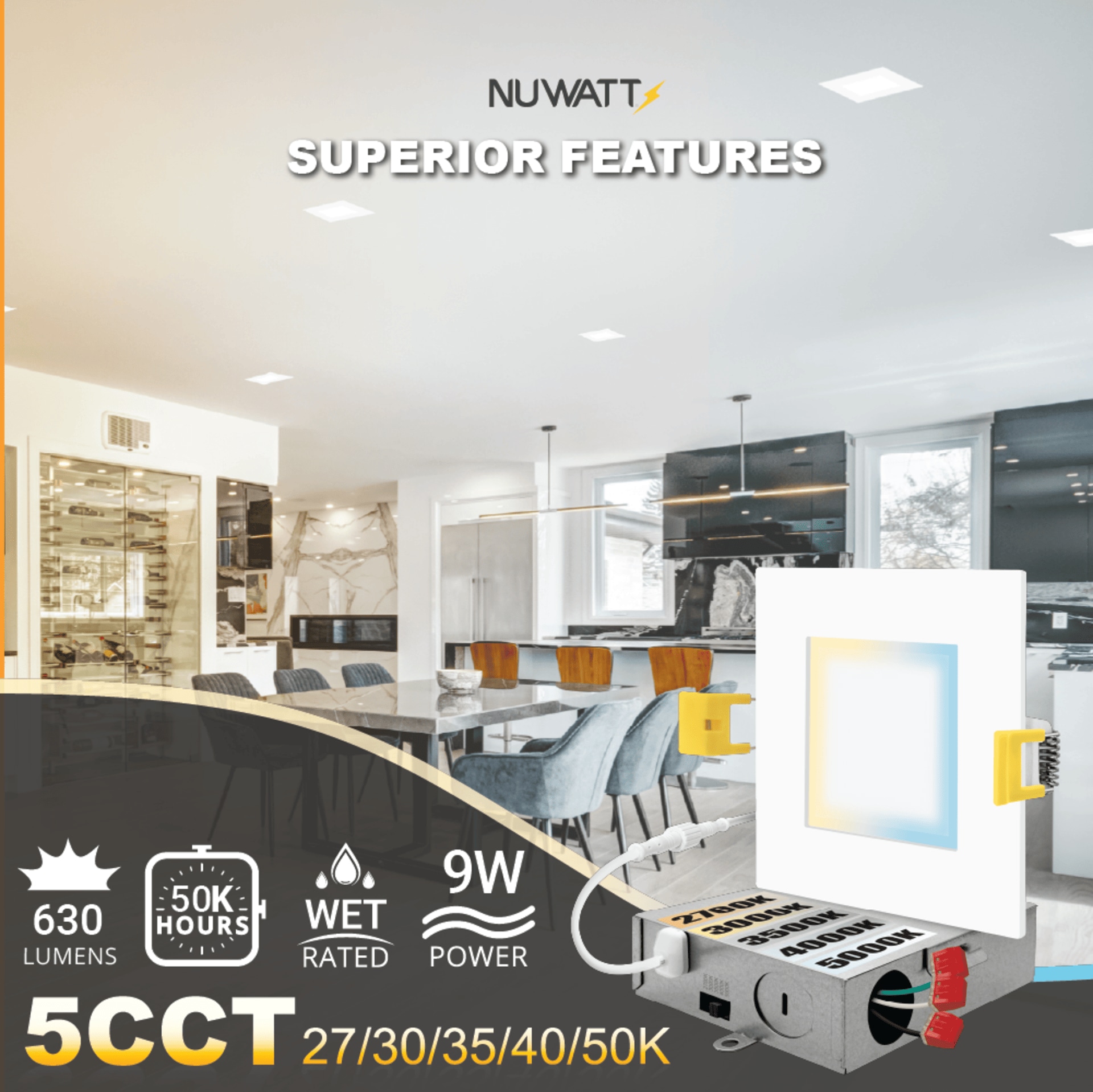 12-Pack White Aluminum Square LED Recessed Lights with Dimmable Feature