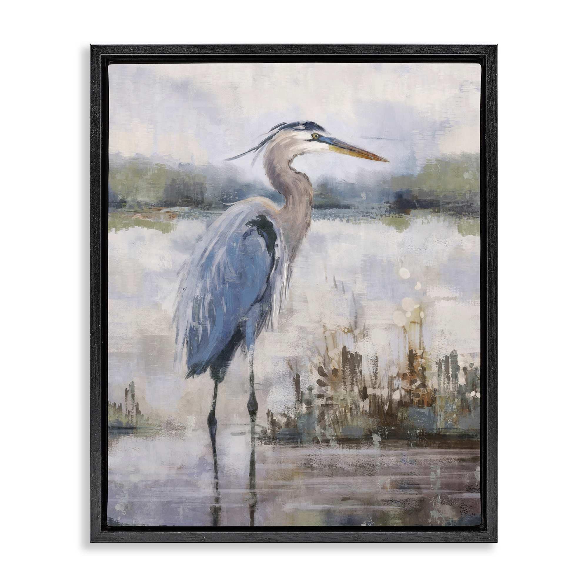 Stupell Industries Coastal Sea Heron Black Floating Frame Canvas Art 17 x 21