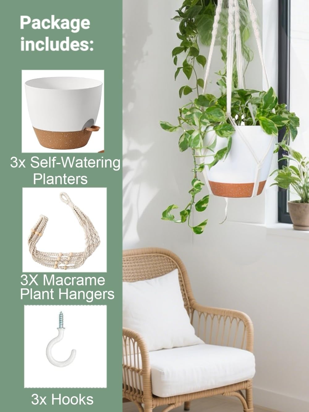 Justincity Hanging Planters Set Self Watering Pots Macrame Plant ...