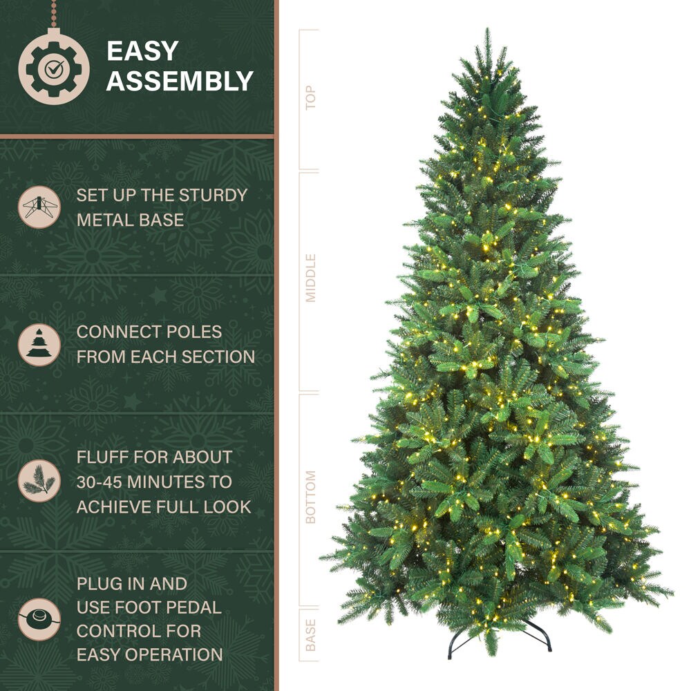 12-Foot York Pine Artificial Christmas Tree with Multicolor LED Lights