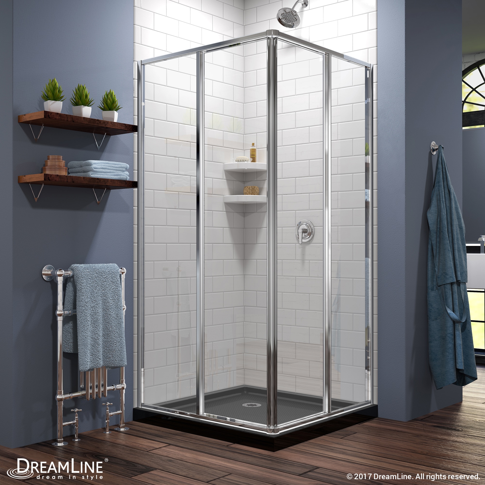 Delta Industrial 36 in. L x 36 in. W x 76 in. H Corner Shower Kit with Pivot Frameless Shower Door and Shower Pan, Stainless