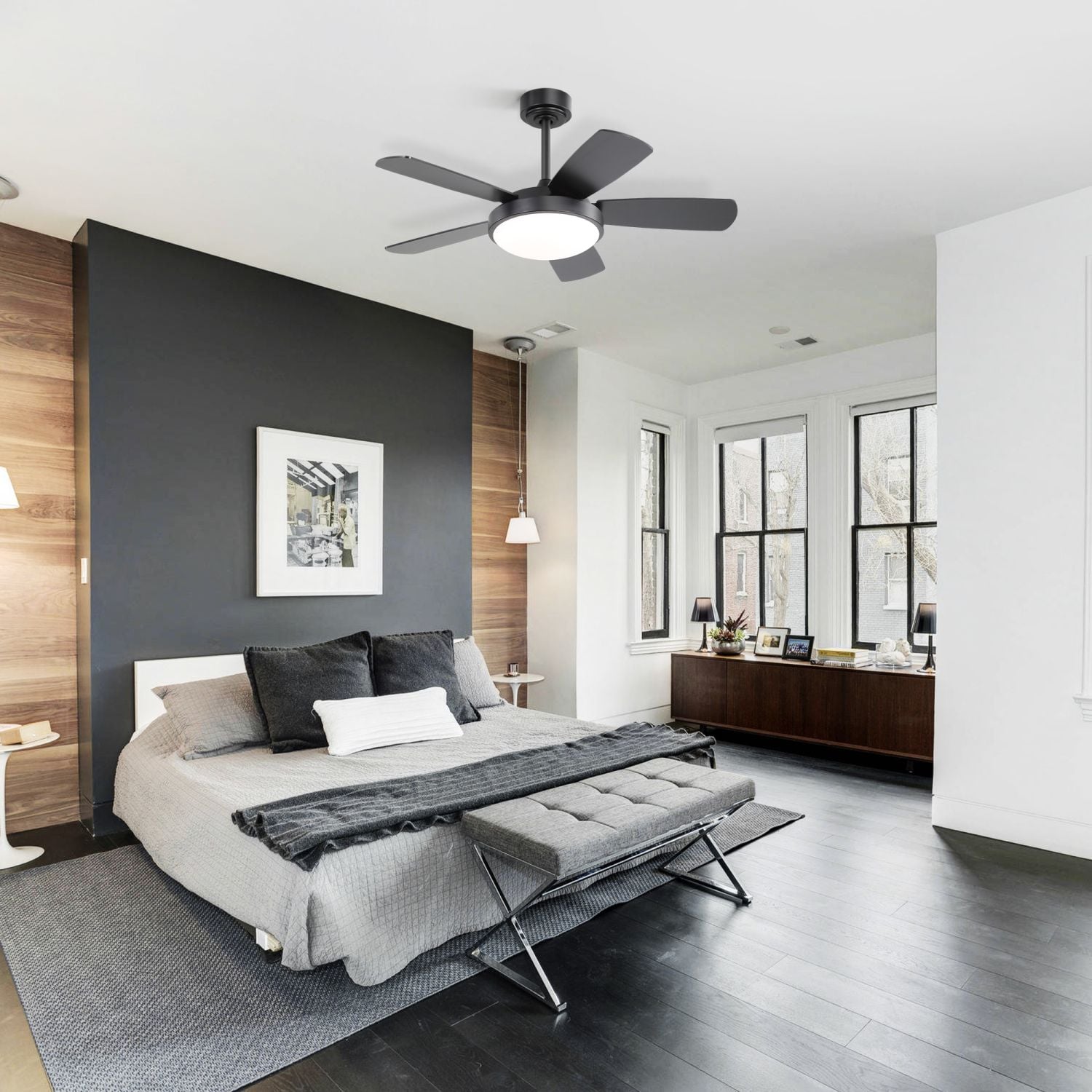 Tenleaf 42 Inch Black Ceiling Fan with 22W LED Light and Remote Control for Living Room Bedroom #LIGHT0413-274-1