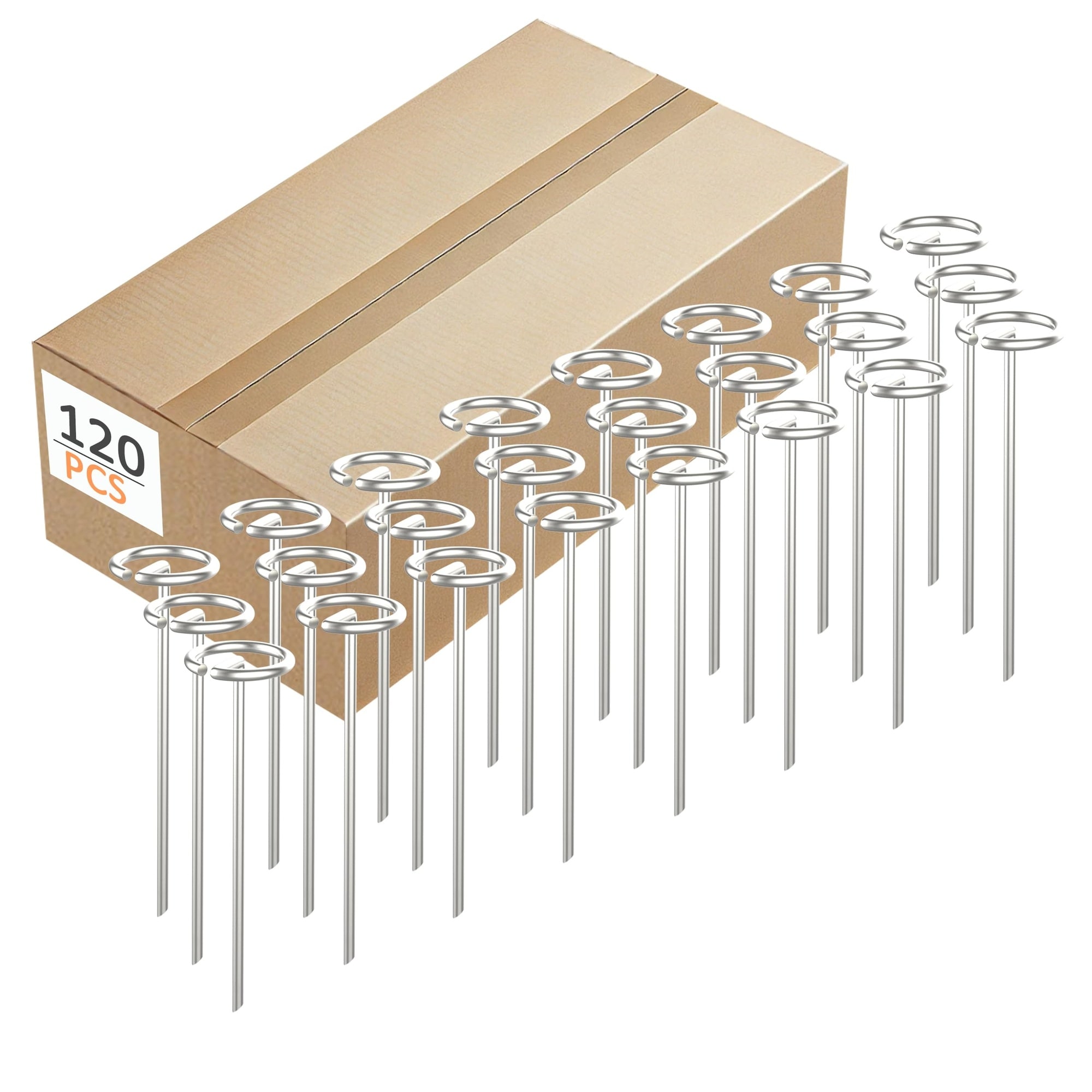 LAIFUCAM  60 pcs landscape staples 6 inch heavy duty 8 gauge circle top galvanized garden stakes for landscape fabric weed barrier securing m