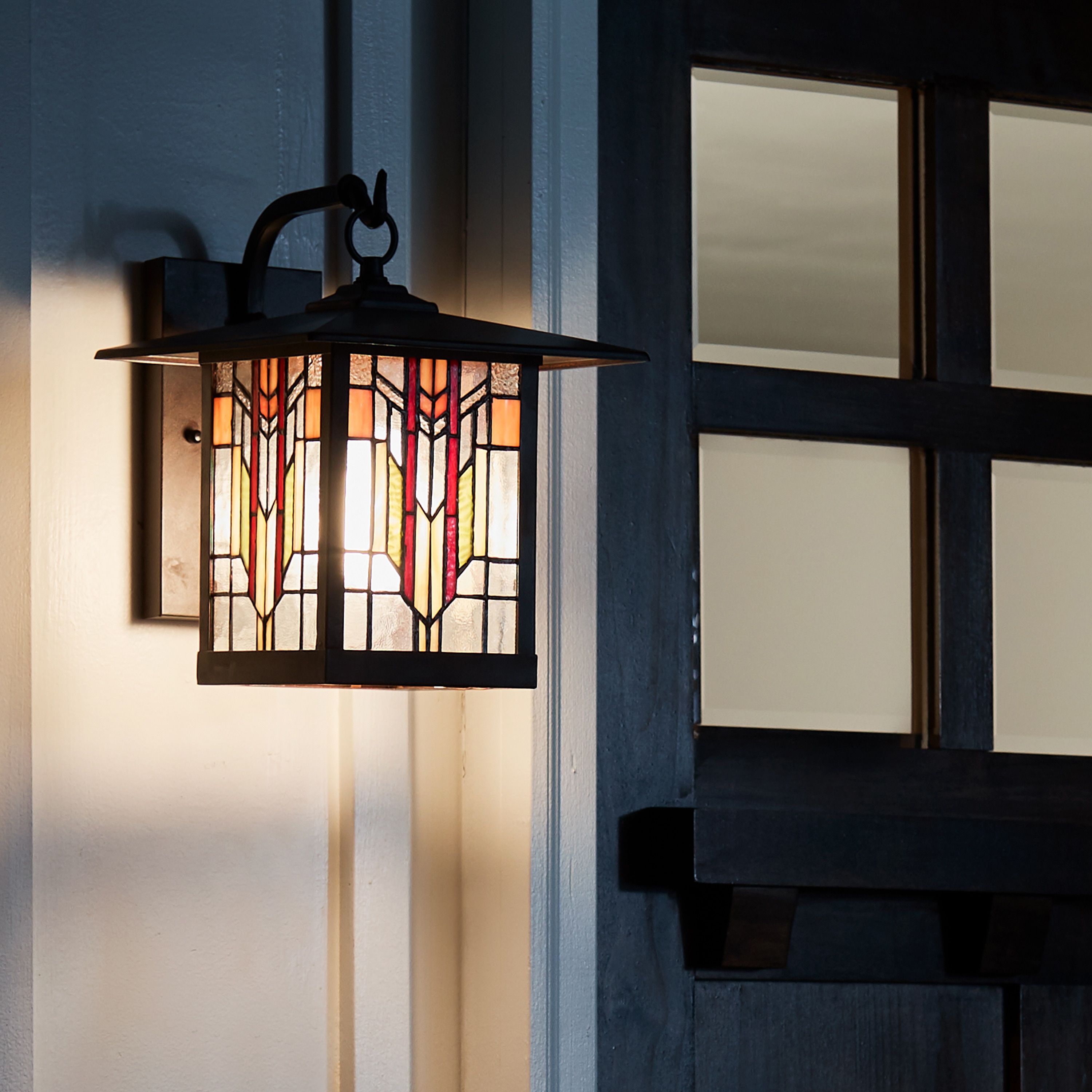 16.25 1-Light Mission Style Rectangular Outdoor Stained Glass Wall Sconce Red - River of Goods