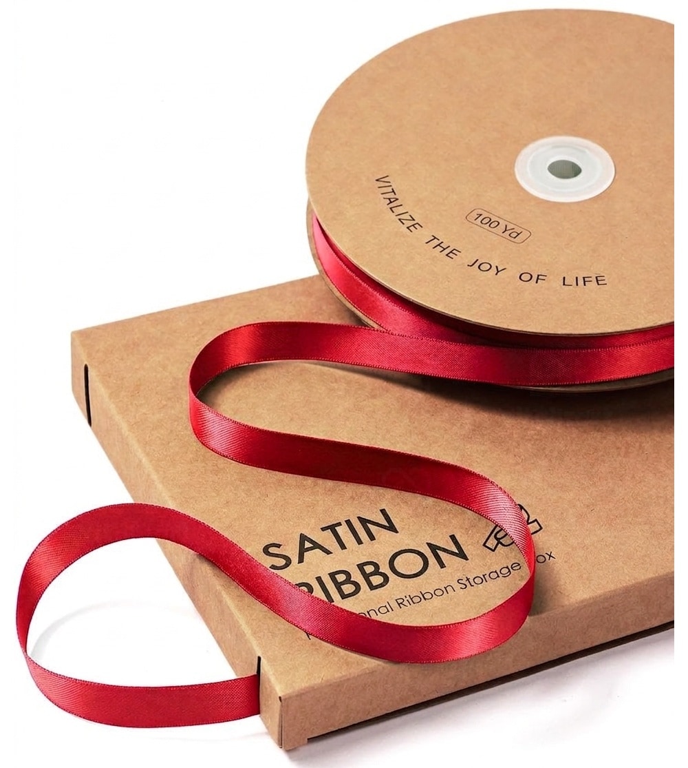 Afoxsos  Red Satin Ribbon 3 by 8 Inch x 100 Yards Roll Double Face Fabric for Gift Wrapping Hair Craft Party Wedding Flower Bouquet Storage Box