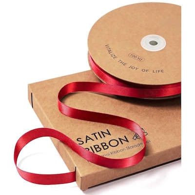 Afoxsos Red Satin Ribbon 3 by 8 Inch x 100 Yards Roll Double Face Fabric for Gift Wrapping Hair Craft Party Wedding Flower Bouquet Storage Box