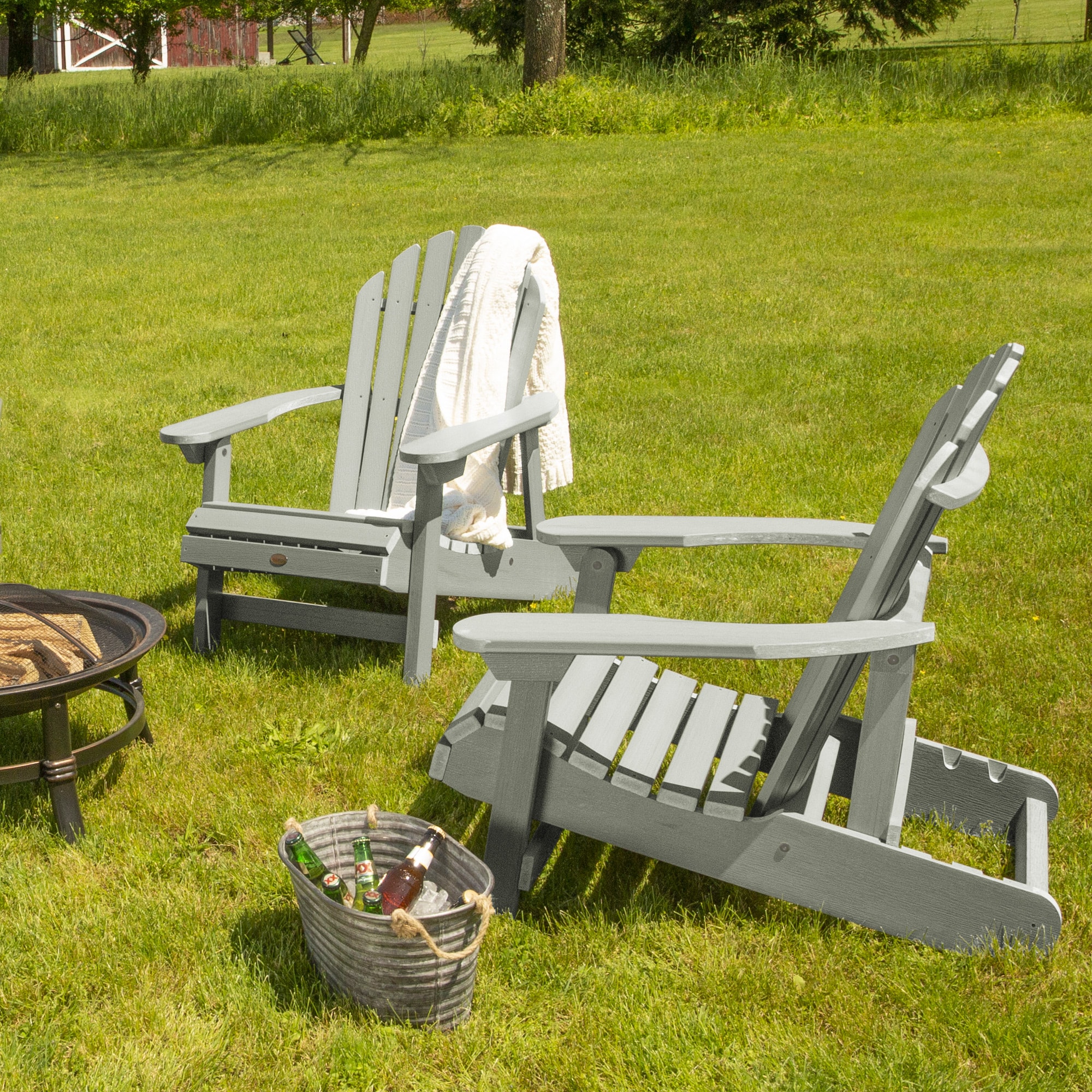 highwood AD-KITCHL6-EUC Hamilton Set of 2 Eucalyptus Poly-lumber Frame Stationary Adirondack Chair with Slat Seat