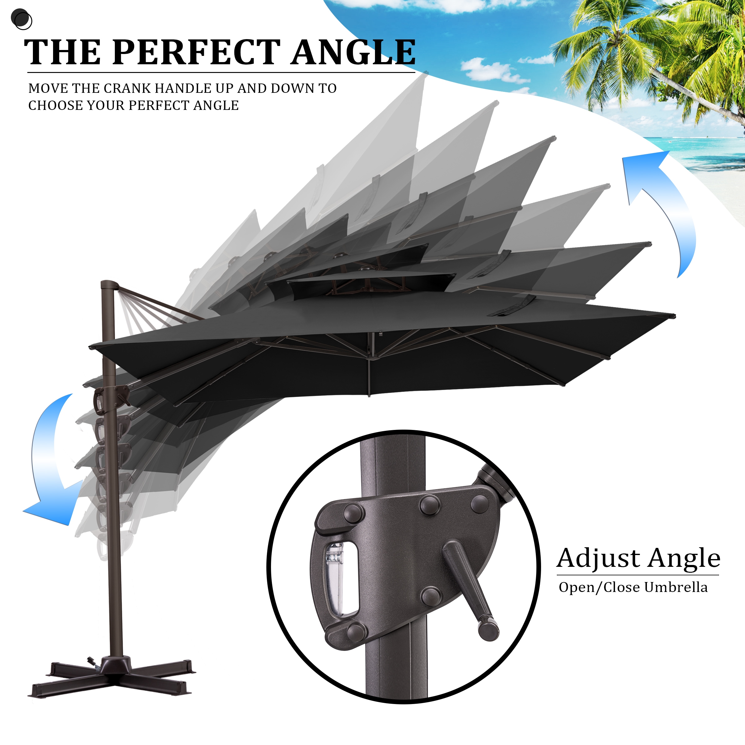 Pellebant 11-ft Aluminum Black Slide-tilt Cantilever Patio Umbrella in ...