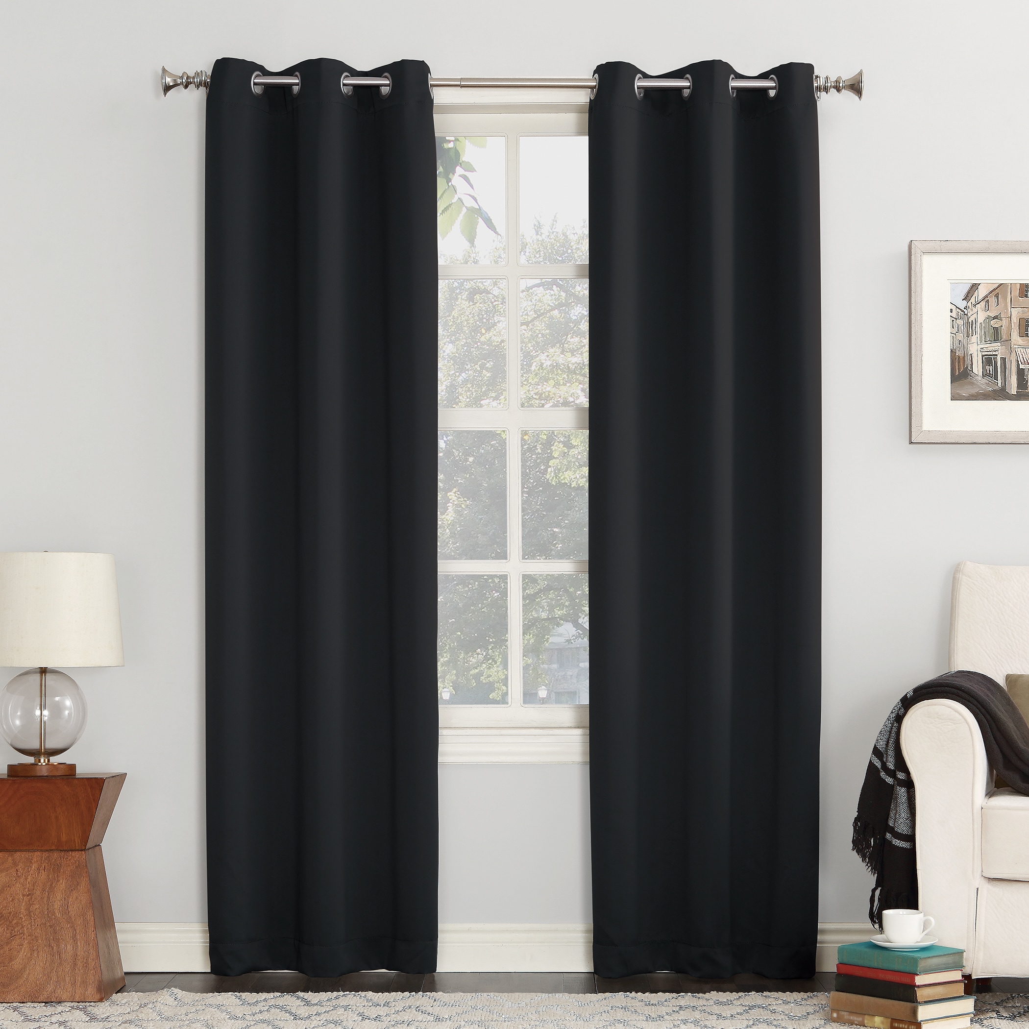 Sun Zero 54-Inches Black Blackout Interlined Grommet Single curtain panel