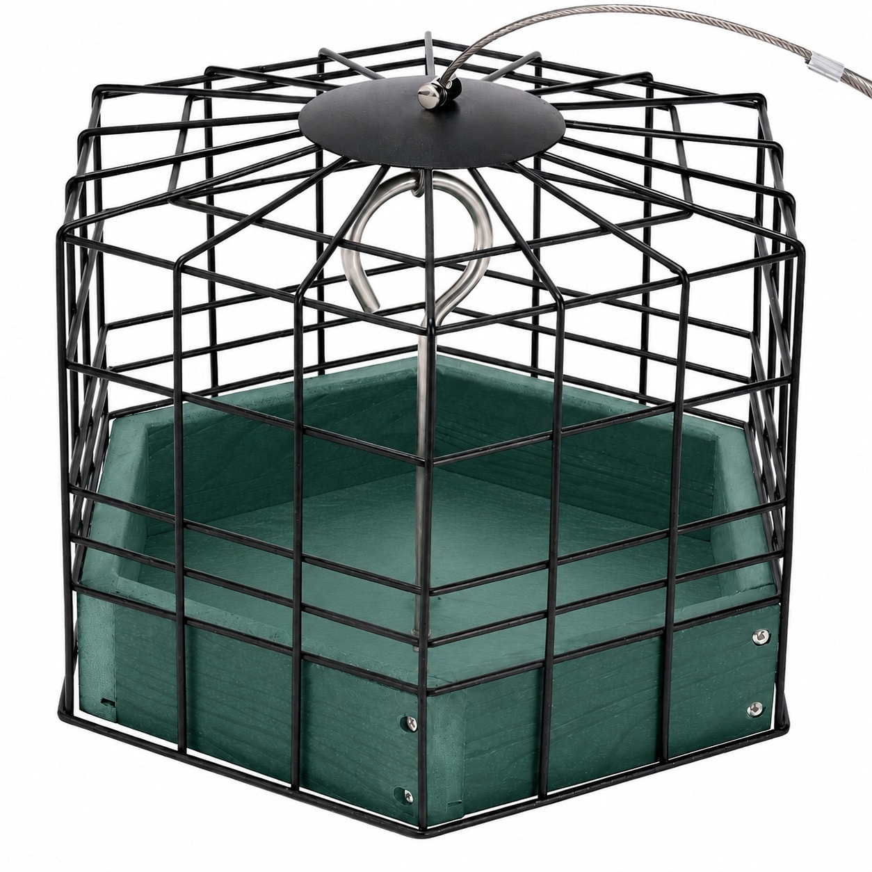 Aoibox Squirrel proof 10 in wide green metal caged platform bird feeder