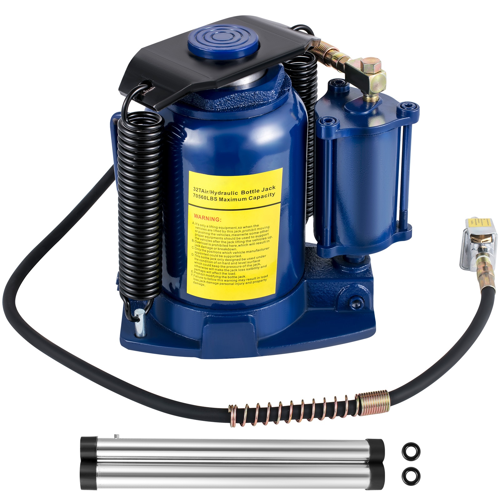 VEVOR SCQDYYQJDQCW02957V0 Air Hydraulic Bottle Jack 32 Ton/70550lbs Pneumatic Hydraulic Bottle Jack Pneumatic/Manual Dual Operation High Lift Bottle Jack with Manual Hand Pump for Heavy Duty Auto Truck RV Repair Lift