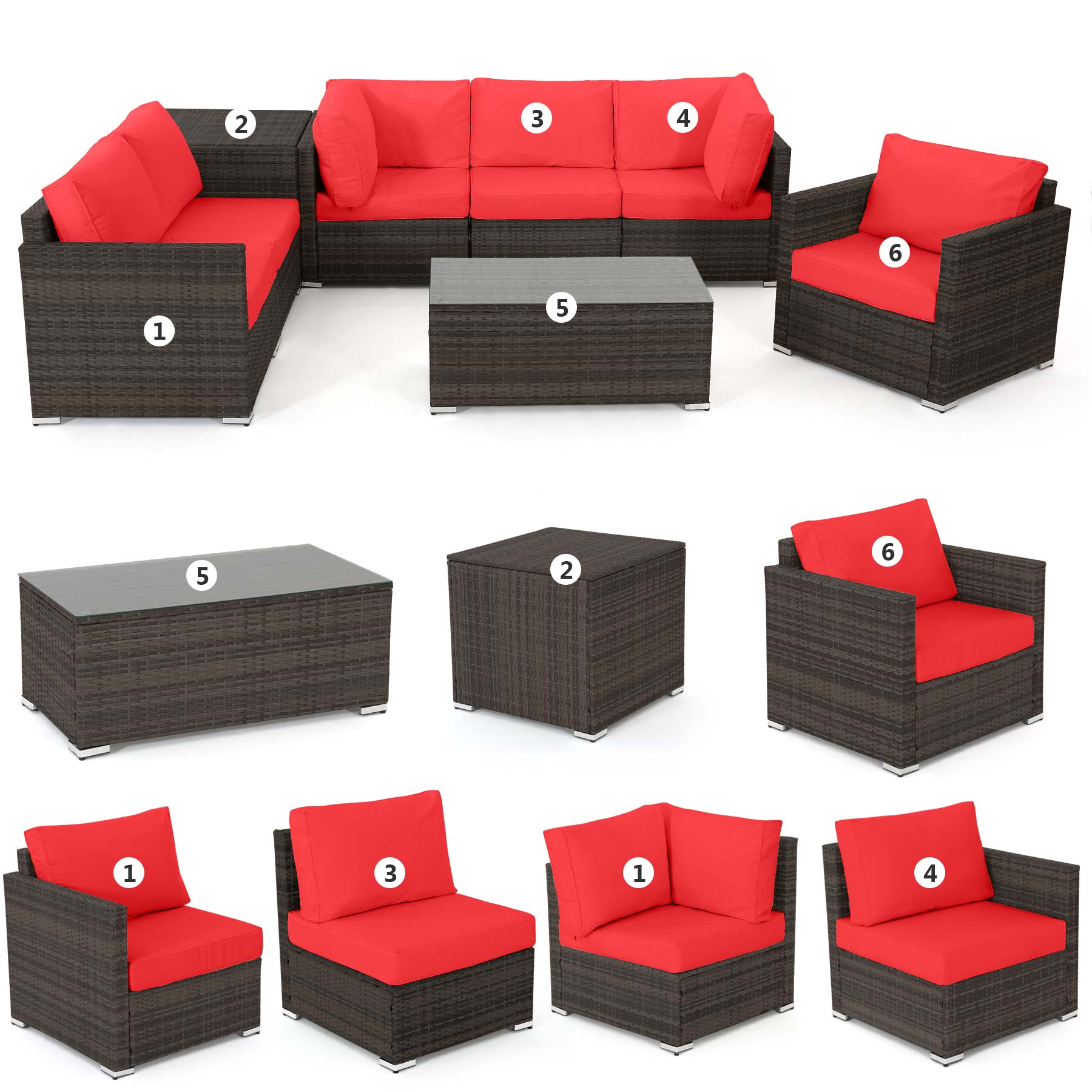 Tribesigns Ho008-bnrd Wicker Outdoor Sectional With Red Cushion(S) And ...