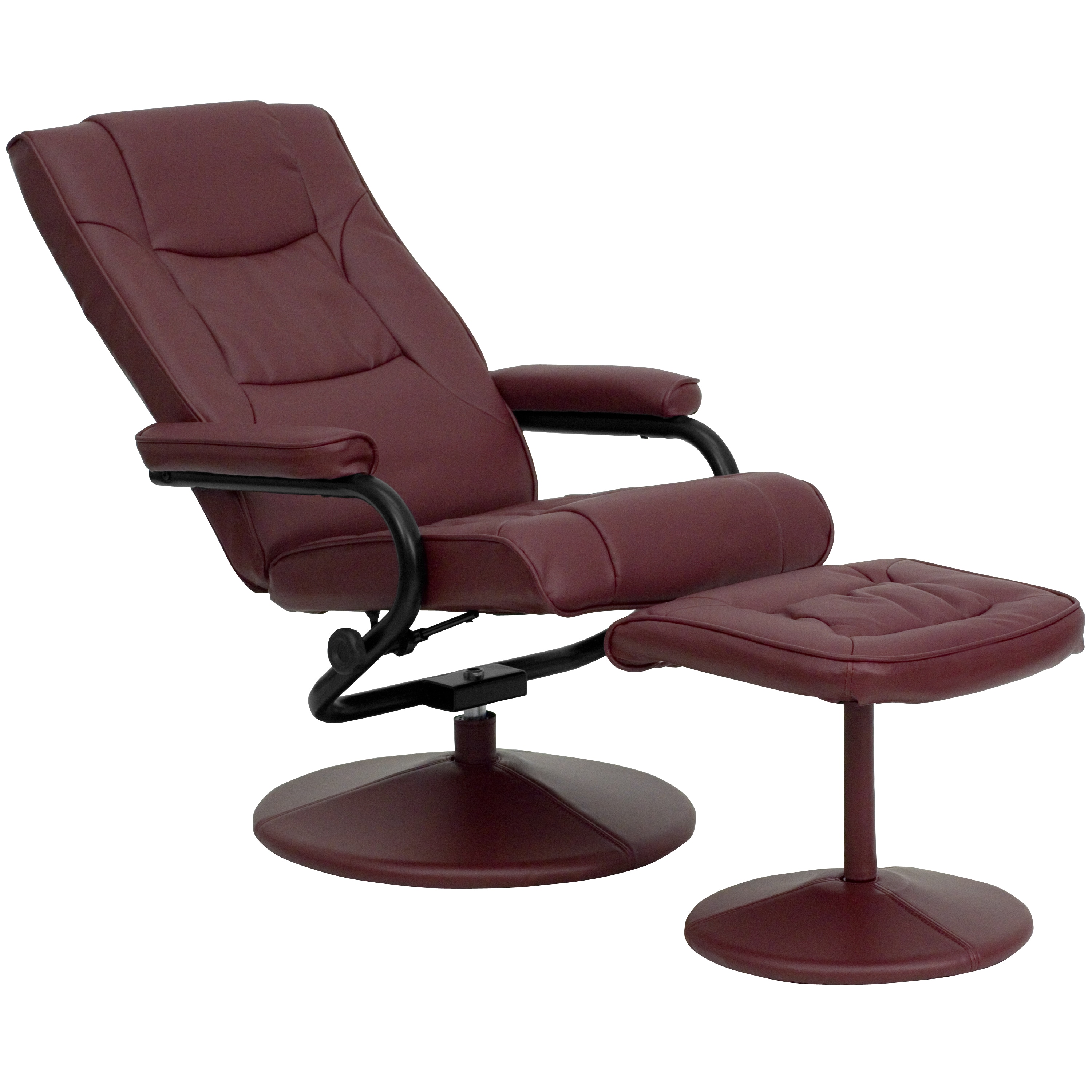 Eco-Friendly Burgundy Leather Swivel Recliner with Ottoman