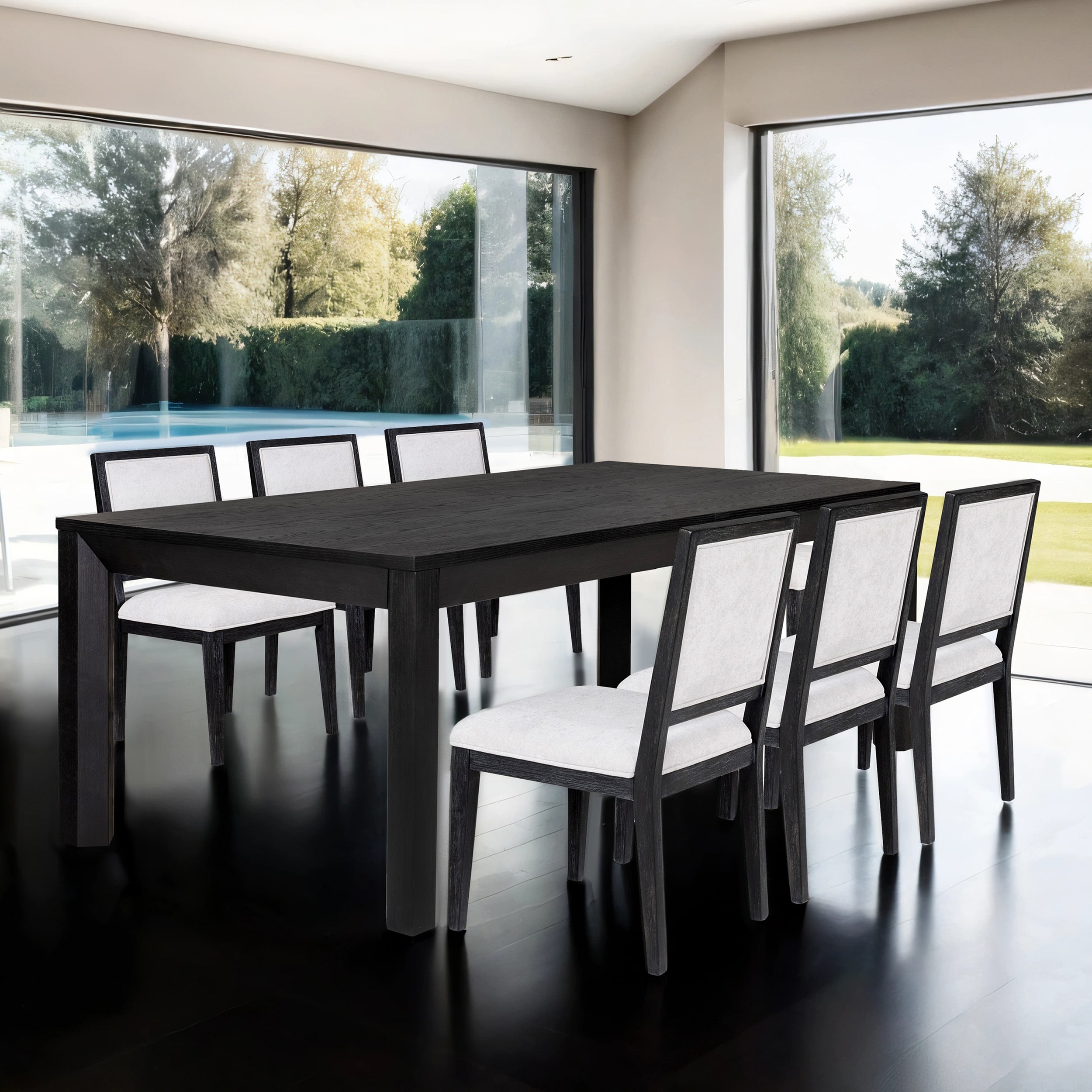 Furniture of America IDF-39011BKT7PC Flonnin Weathered Black Contemporary/Modern Dining Room Set with Rectangular Table ( Seats 6 )