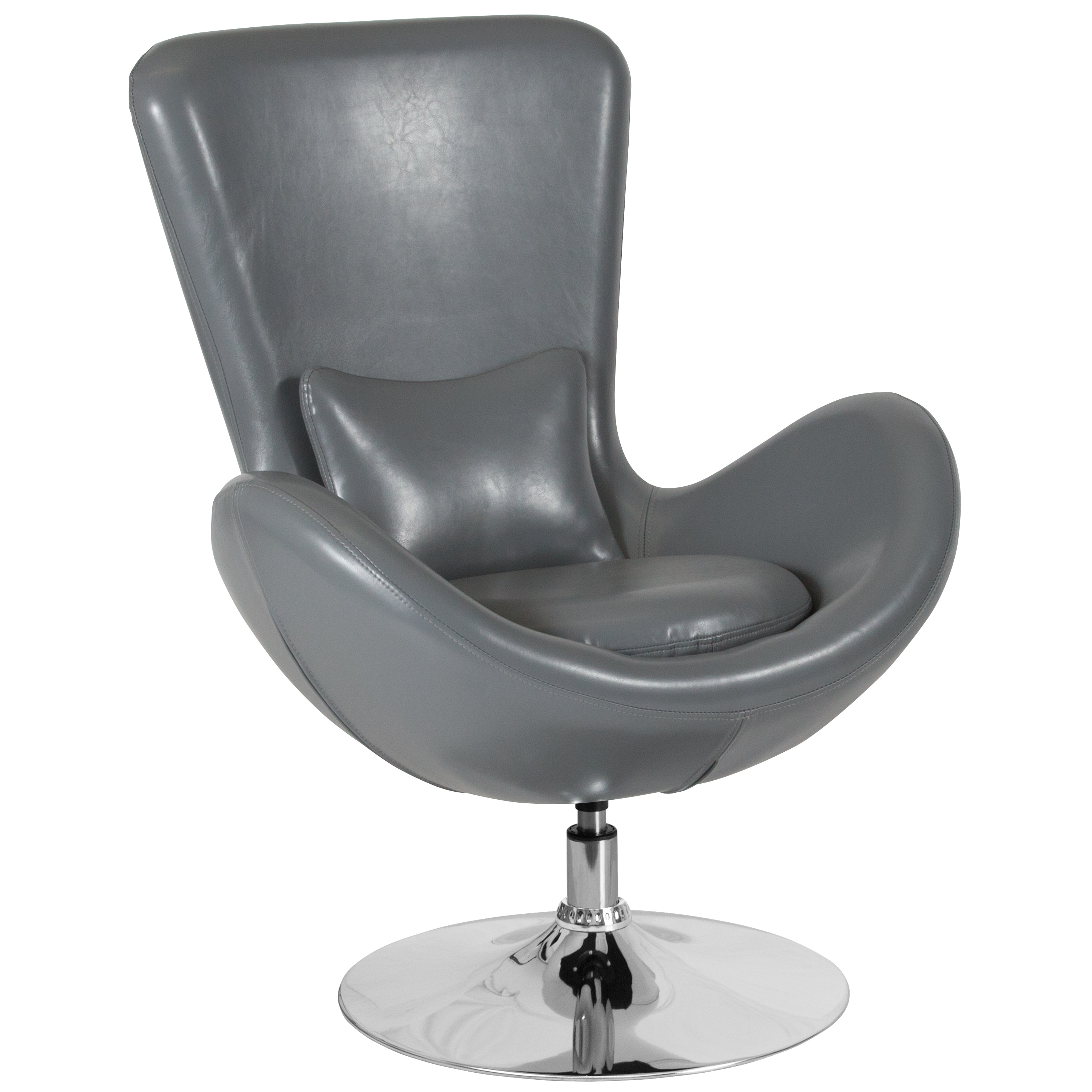 Merrick Lane - Soro High-Back Egg Style Lounge Chair in Gray Faux Leather Upholstery With 360° Sw...