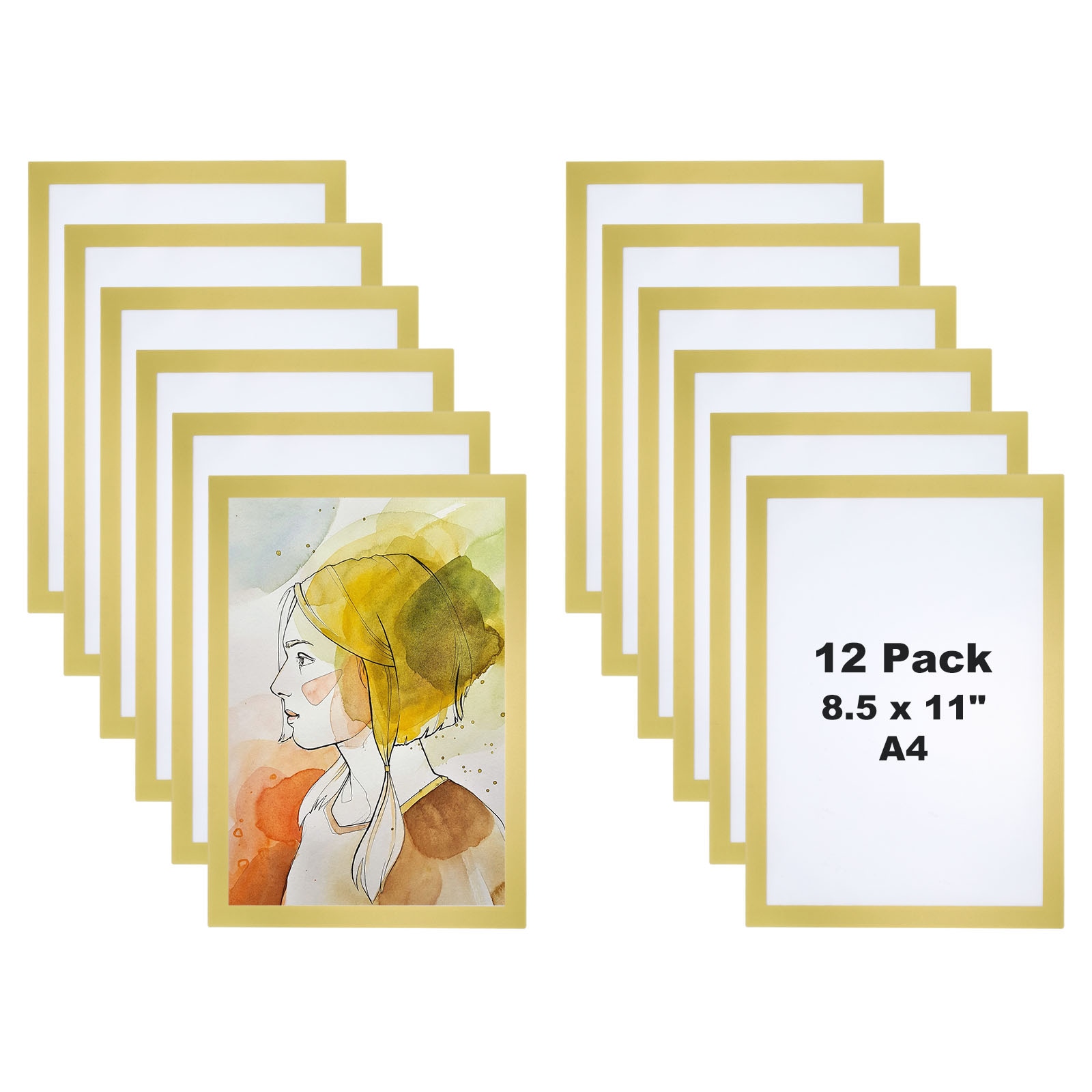 PATIKIL Magnetic Sign Holder 8.5 x 11 12pcs Magnetic Display Frame Self Adhesive Reusable A4 Magnetic Picture Frame Double Sided for Refrigerator White Board Window Wall Photo Gold