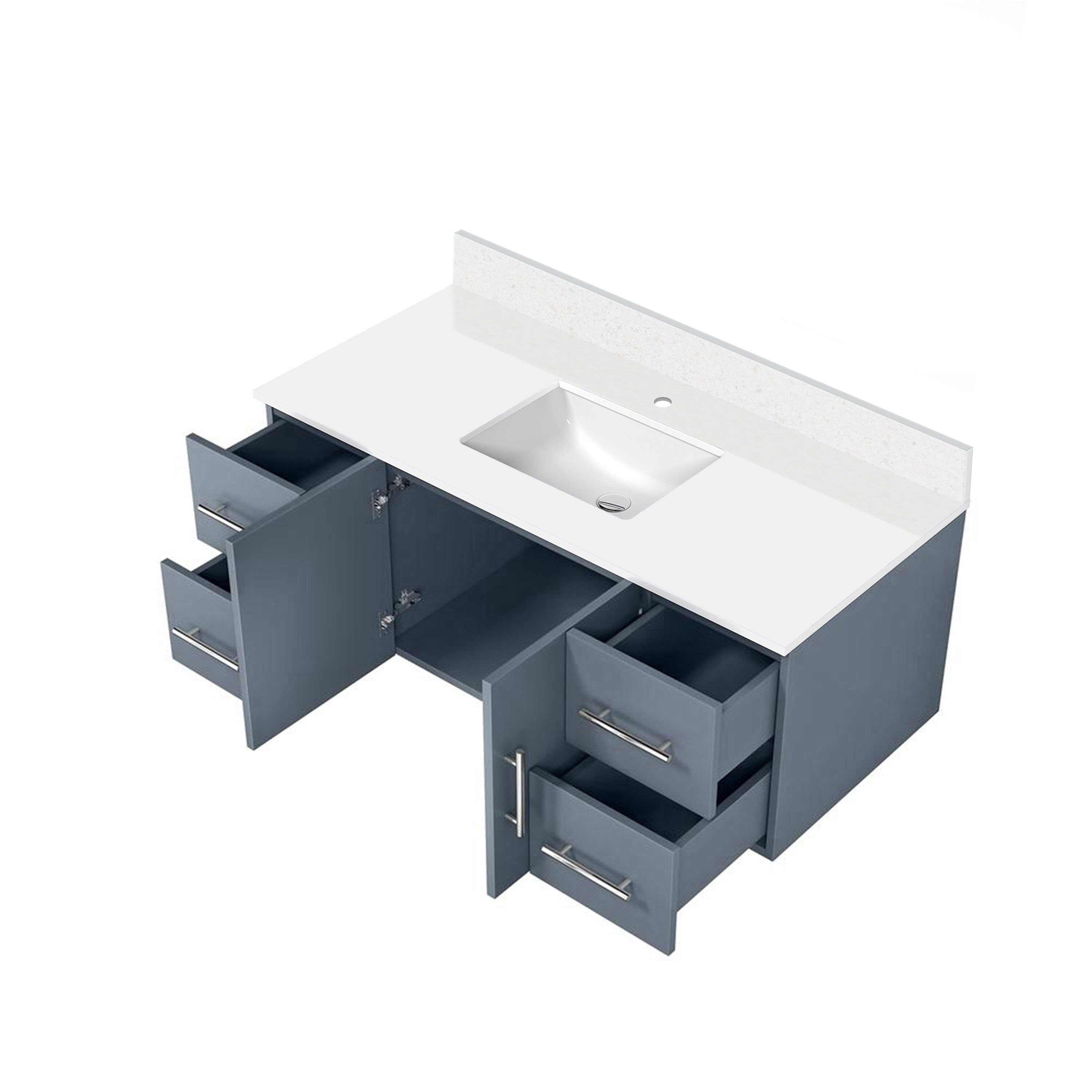 Lexora LVG48SB200 Geneva 48-in Dark Grey Undermount Single Sink Floating Bathroom Vanity with White Quartz Top