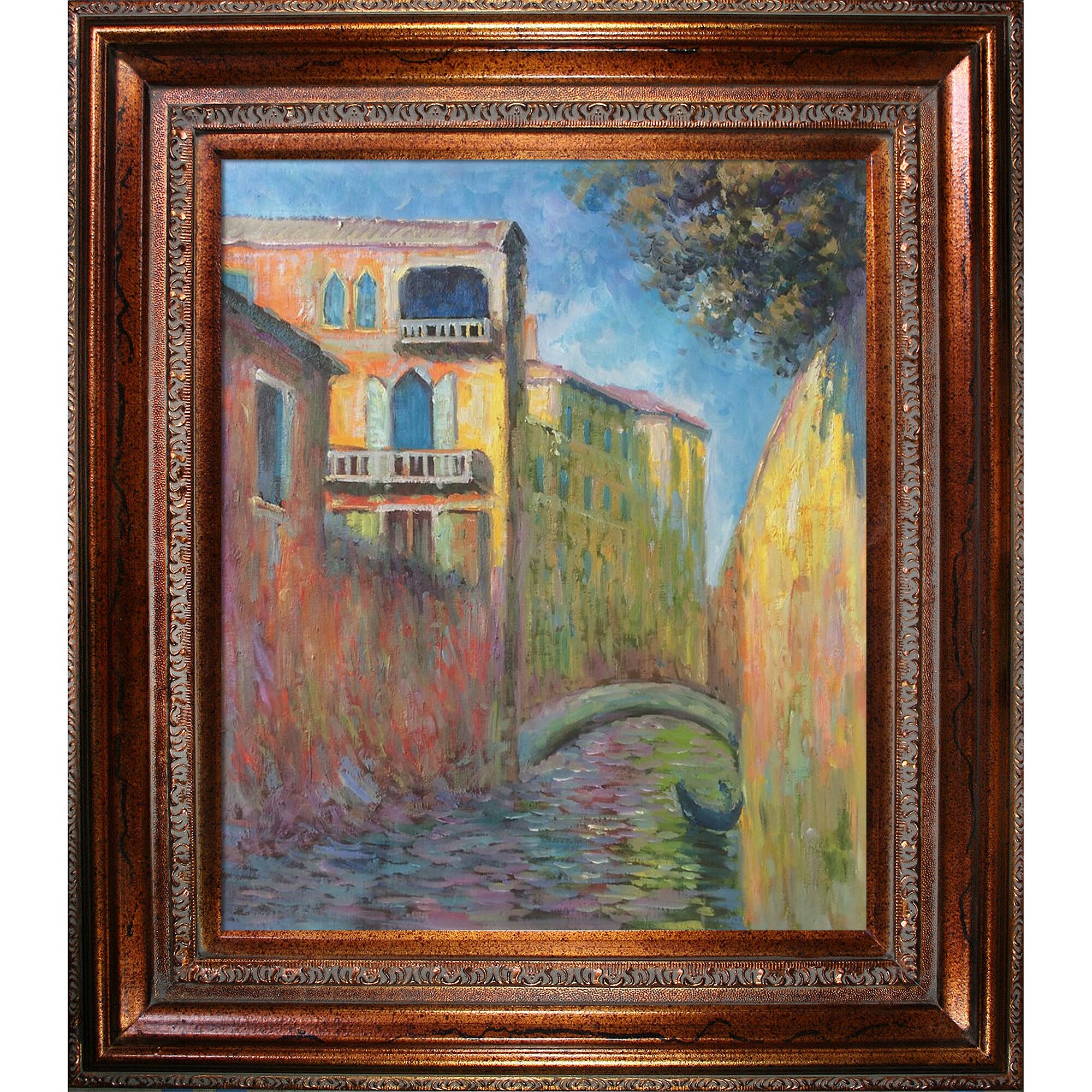 La Pastiche 688576424668 Venice, Rio della Salute Claude Monet Bronze Wood Framed 30-Inches H x 34-Inches W Cityscape Canvas Hand-Painted Painting