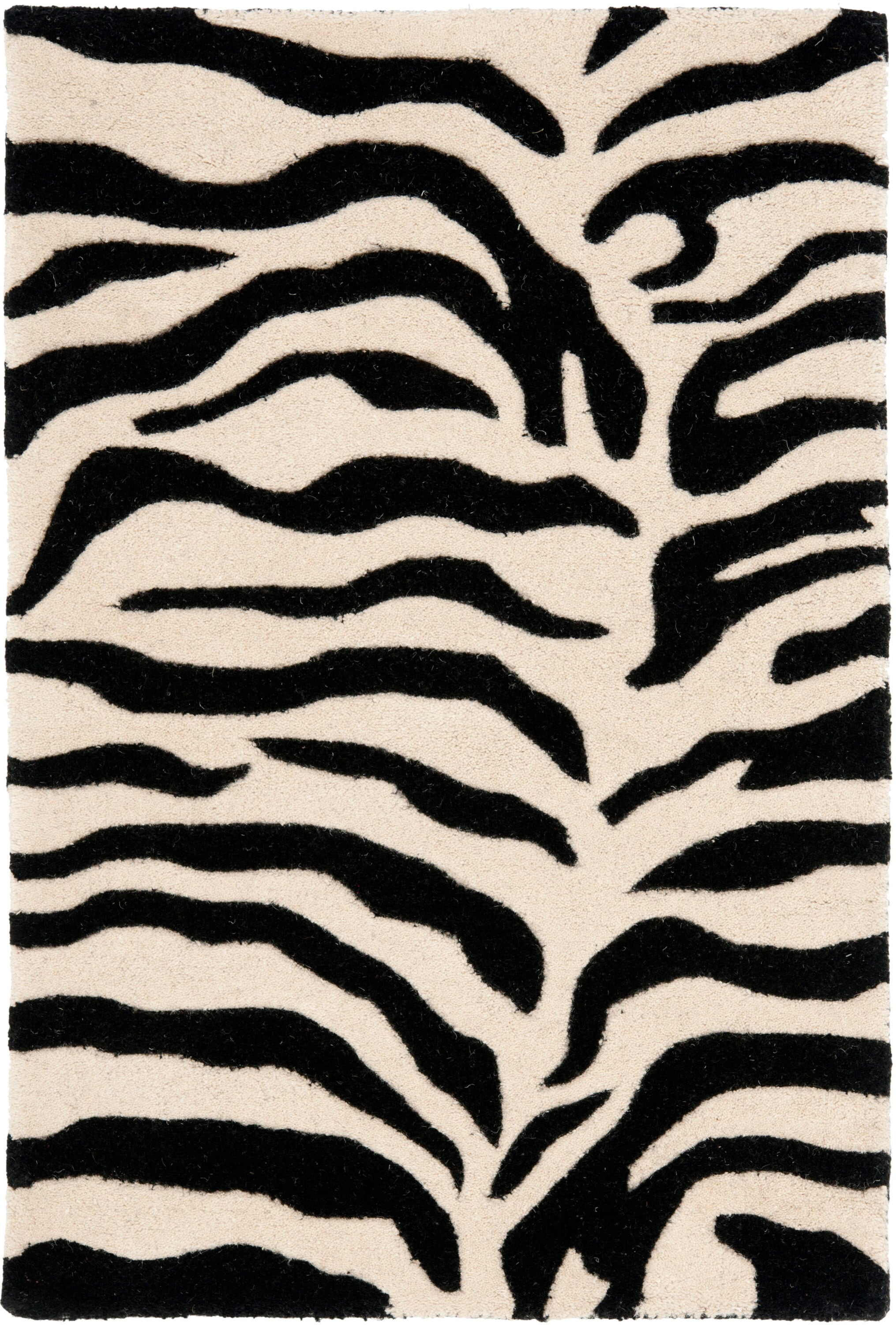 Handmade Black and Beige Tufted Wool Square Rug, 2' x 3'