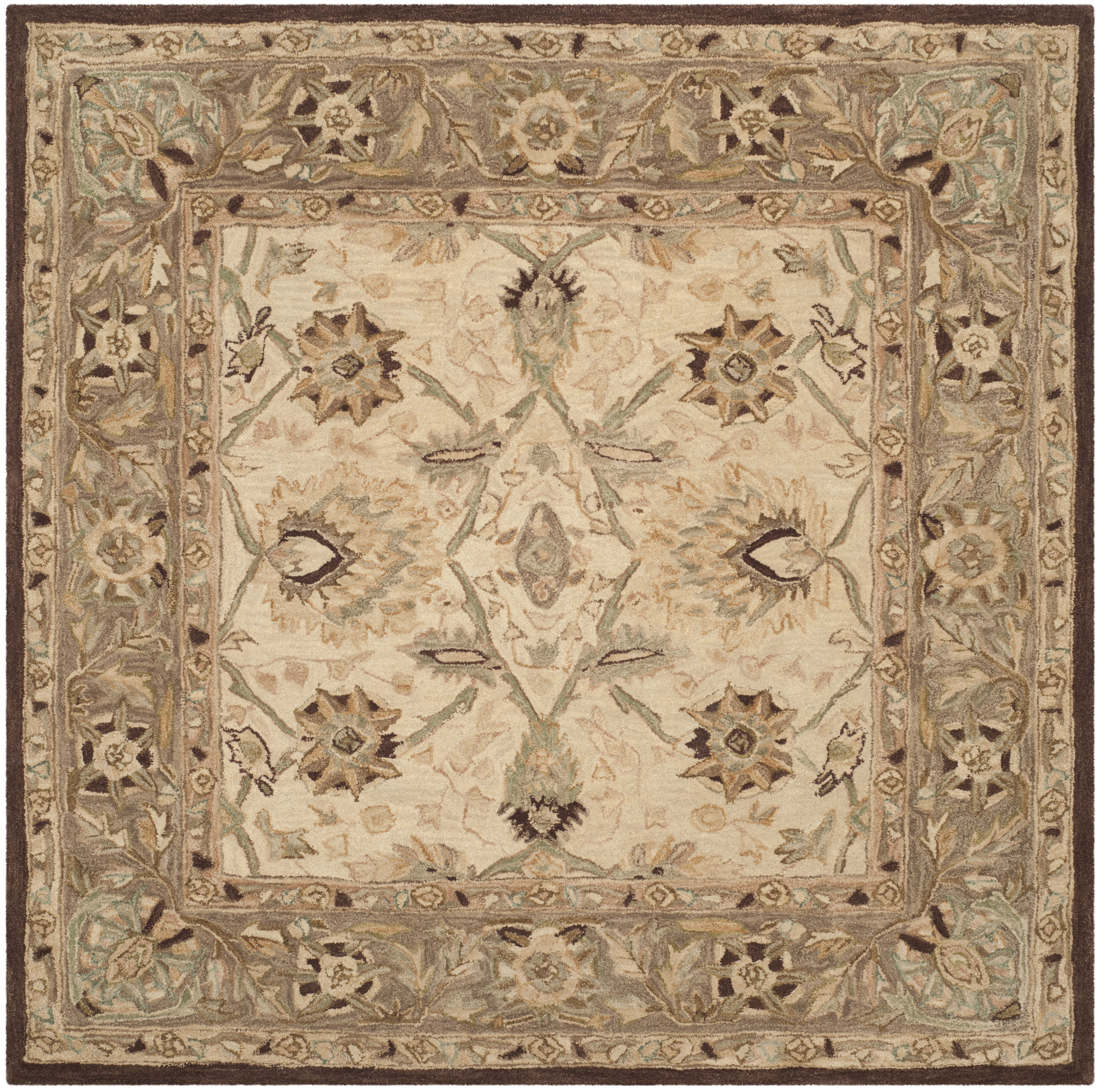 Safavieh AN512D-8SQ Anatolia Rumi 8 x 8 (ft) Tufted Wool Ivory/Brown Square Indoor Floral/Botanical Vintage Area rug