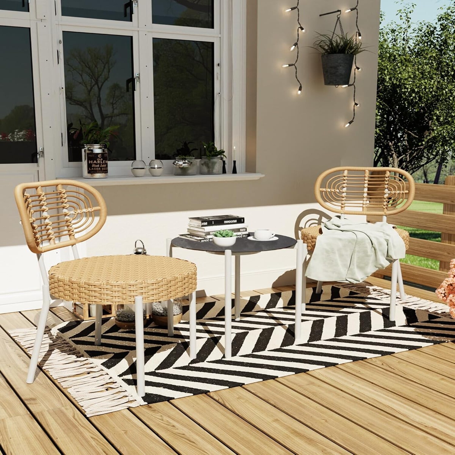 Curated visual reference: Visual Reference: Garveelife Three Piece White And Brown Wicker Bistro Set With