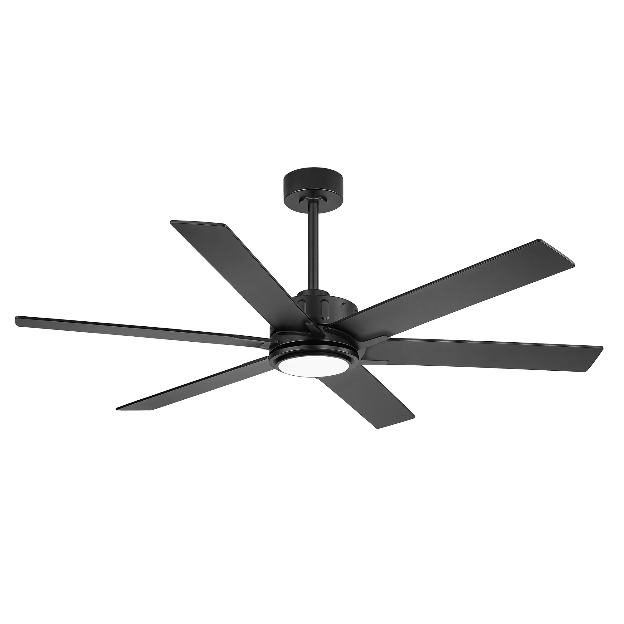 Airsurfer 60-in Matte Black with Black and Walnut Blades Integrated LED Indoor Downrod Modern Ceiling Fan With Light and Remote Control Included (6-Blade)