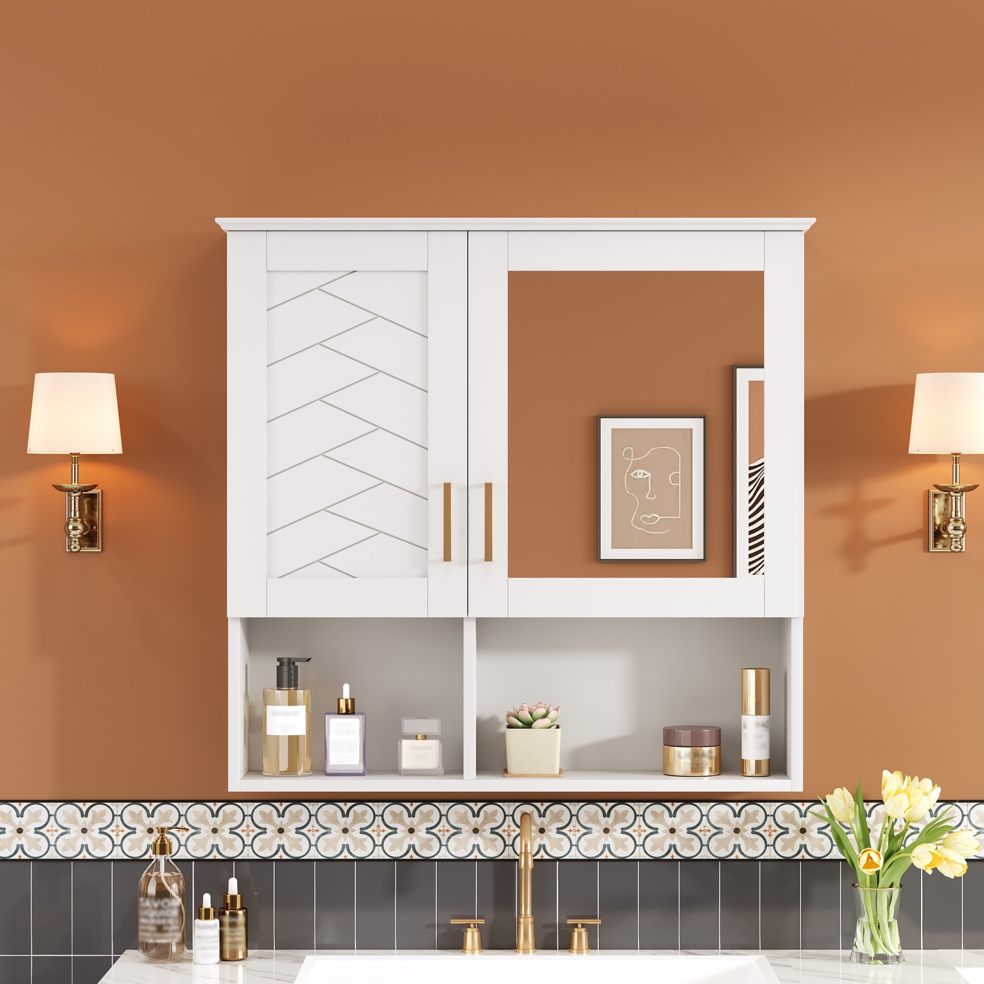 Hrinhom Unassembled 30-in x 28.7-in x 7.3-in White Soft Close Bathroom Wall Cabinet
