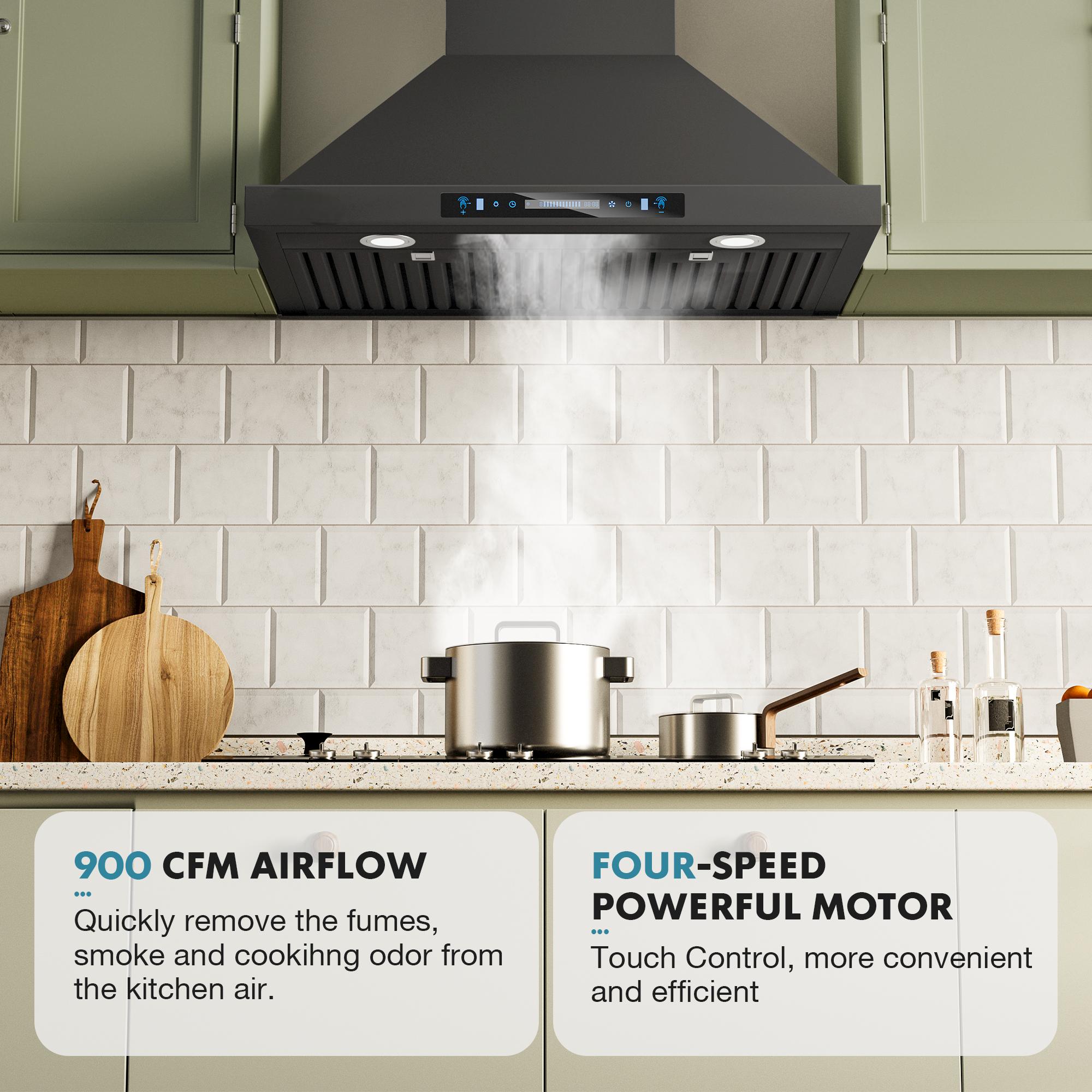 VIKIO 36-in 900-CFM Convertible Matte Black Wall-Mounted Range Hood ...