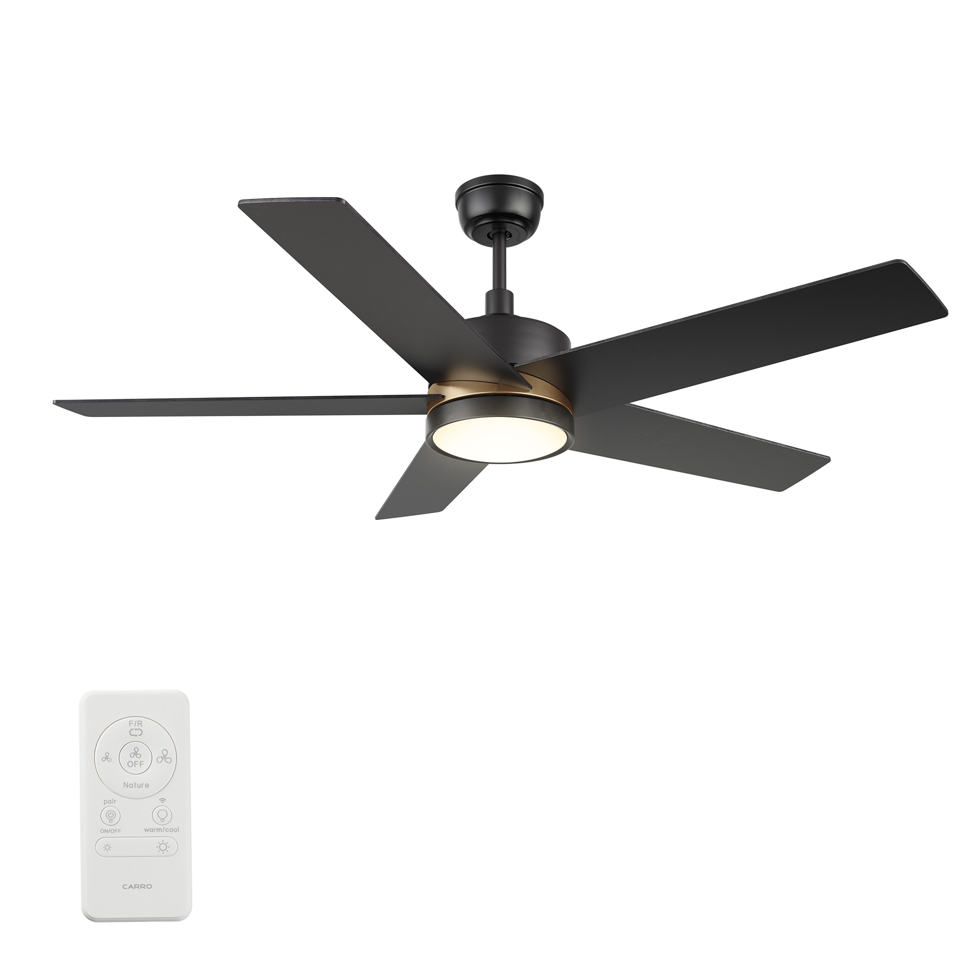 CARRO USA Lakeland 52-in Black Indoor/Outdoor Smart Ceiling Fan with ...