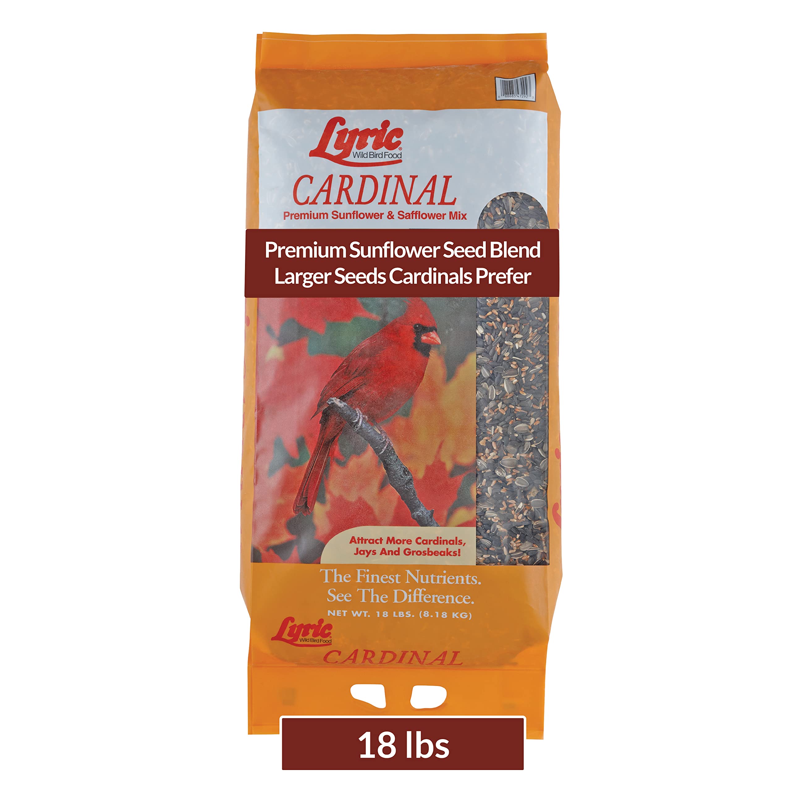 Lyric 2647386 Premium Cardinal Wild Bird Seed Mix - Sunflower and Safflower Blend - 18 lb Bag