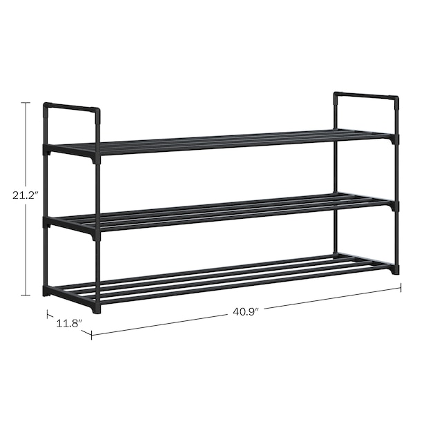 Home-Complete 21.2-in H 3 Tier 14 Pair Black Plastic Shoe Rack in the ...