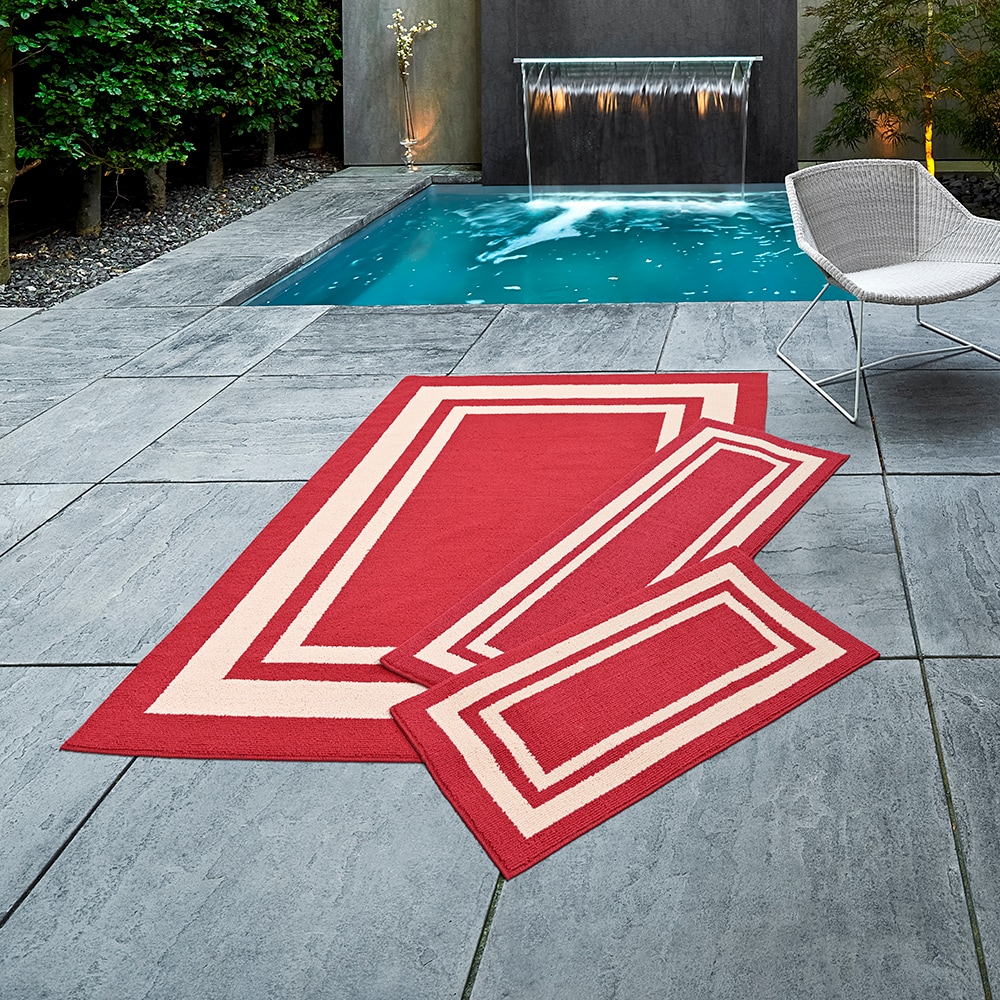 Garland Rug LF050M3P1837 Borderline Multiple sizes (ft) Tufted Polypropylene Burgundy/Tan Rectangular Indoor/Outdoor Border Lodge Rug set