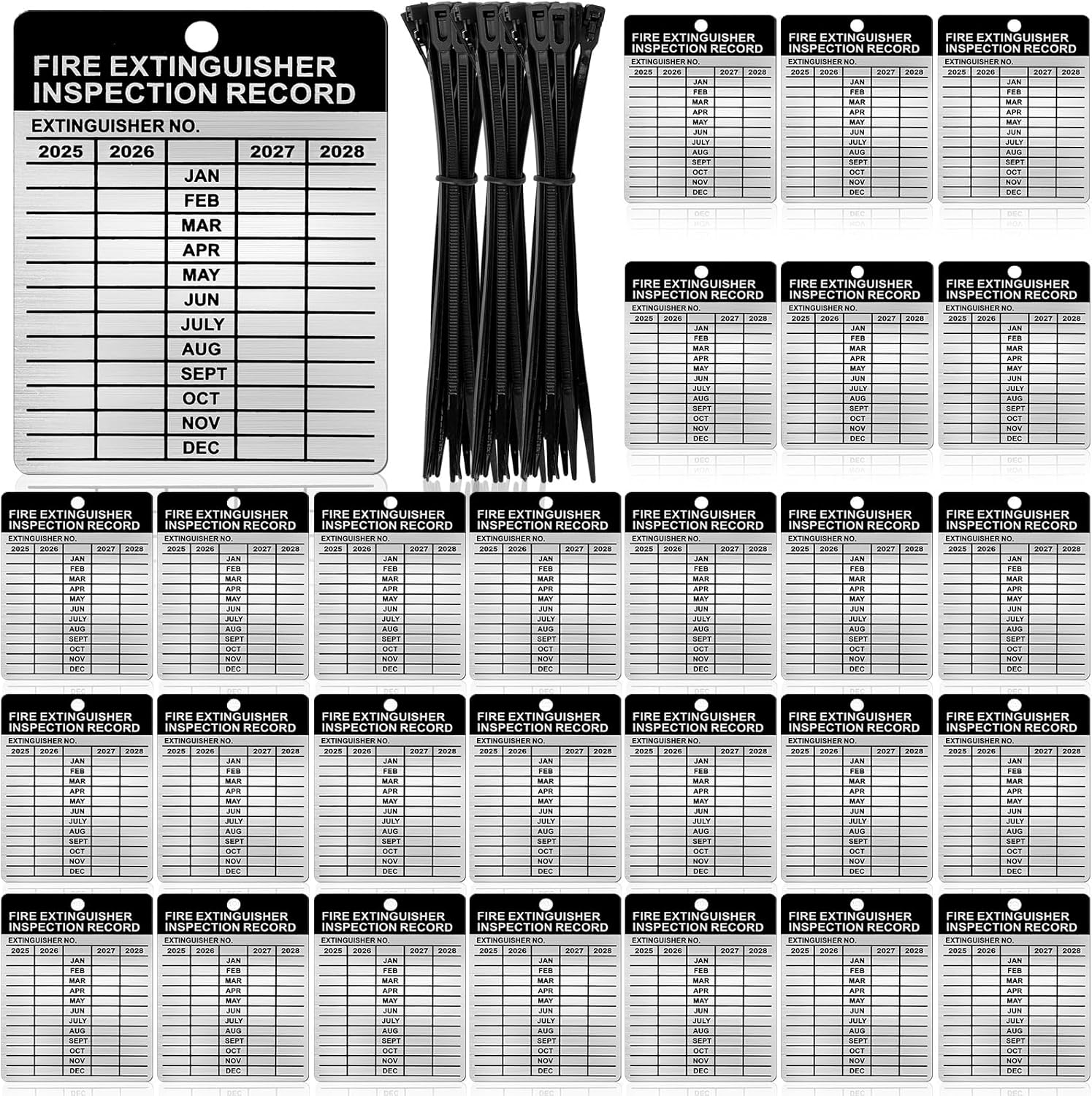 Etokfoks 50 Set Aluminum Fire Extinguisher Tags 2025 2028 Metal Inspection Tags 2 3 x 3 Inch Indoor Outdoor #LETLHAZTZ