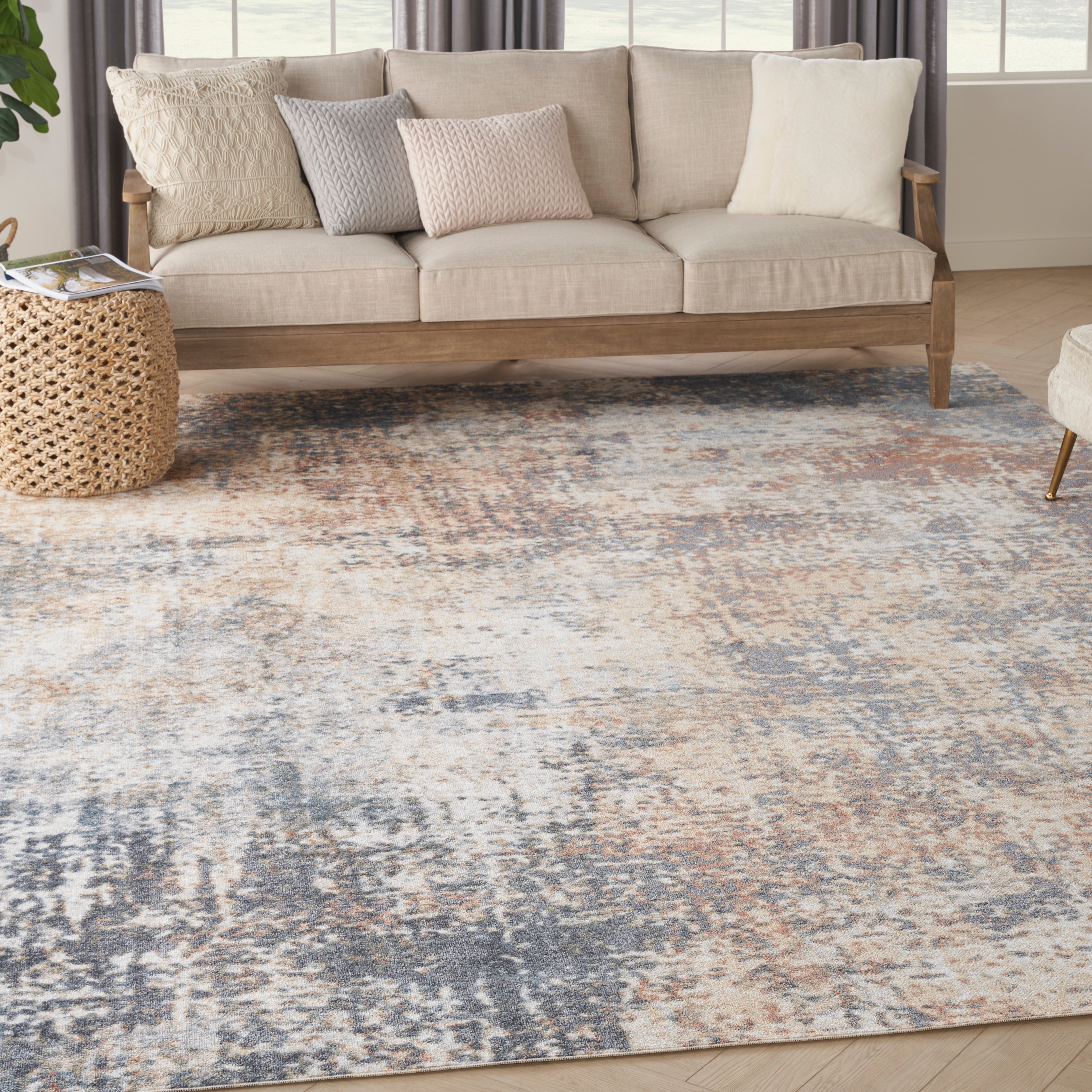 Nourison 099446121769 Astra Machine Washable 8 x 10 (ft) Loomed Polyester Multicolor Rectangular Indoor Abstract Mid-Century Modern Machine washable Area rug
