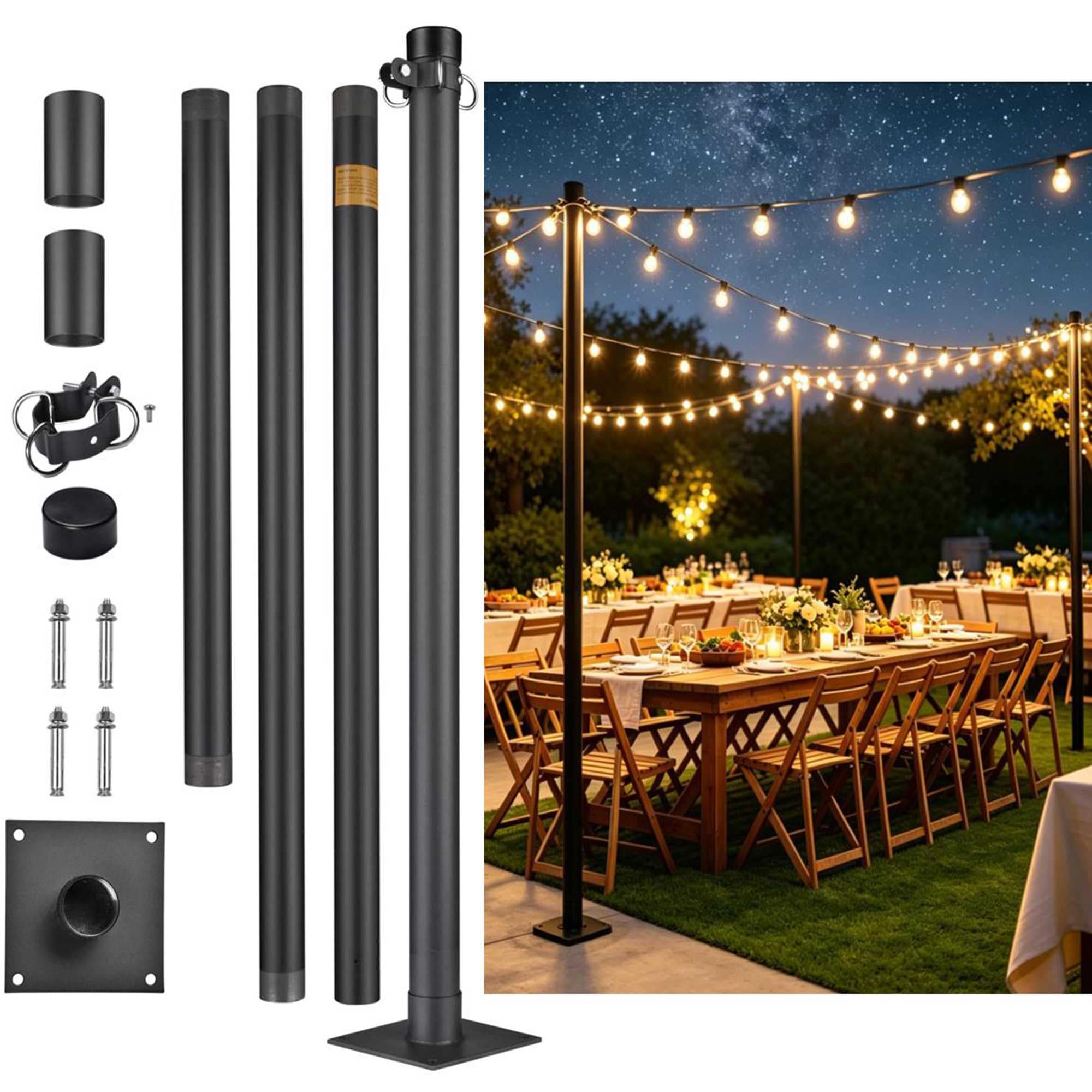 Yescom - 10 -FT Sun Shade Sail Pole Post Canopy Awning Deck Patio Backyard with Pole Bracket Clam...
