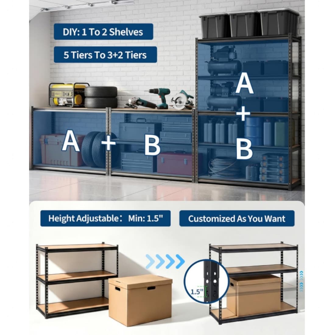 Assile 60x24x72 Inch 5 Tier Heavy Duty Carbon Steel Storage Shelving ...