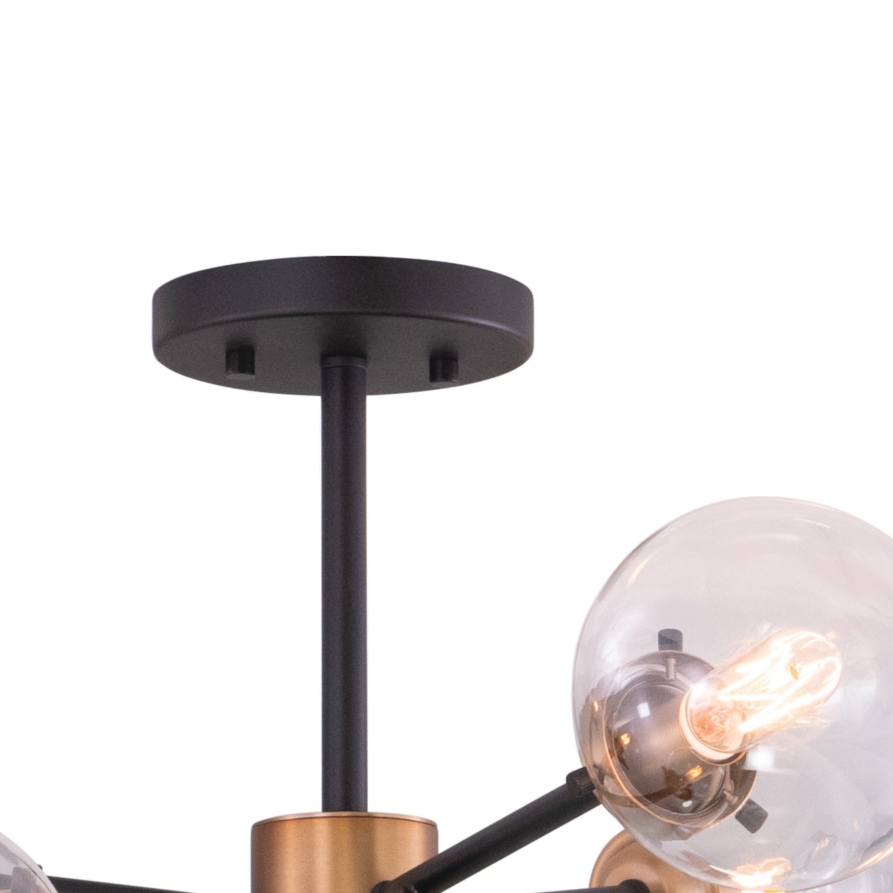 Mid-Century Orbit 32" Globe Semi-Flush Ceiling Light in Bronze & Brass