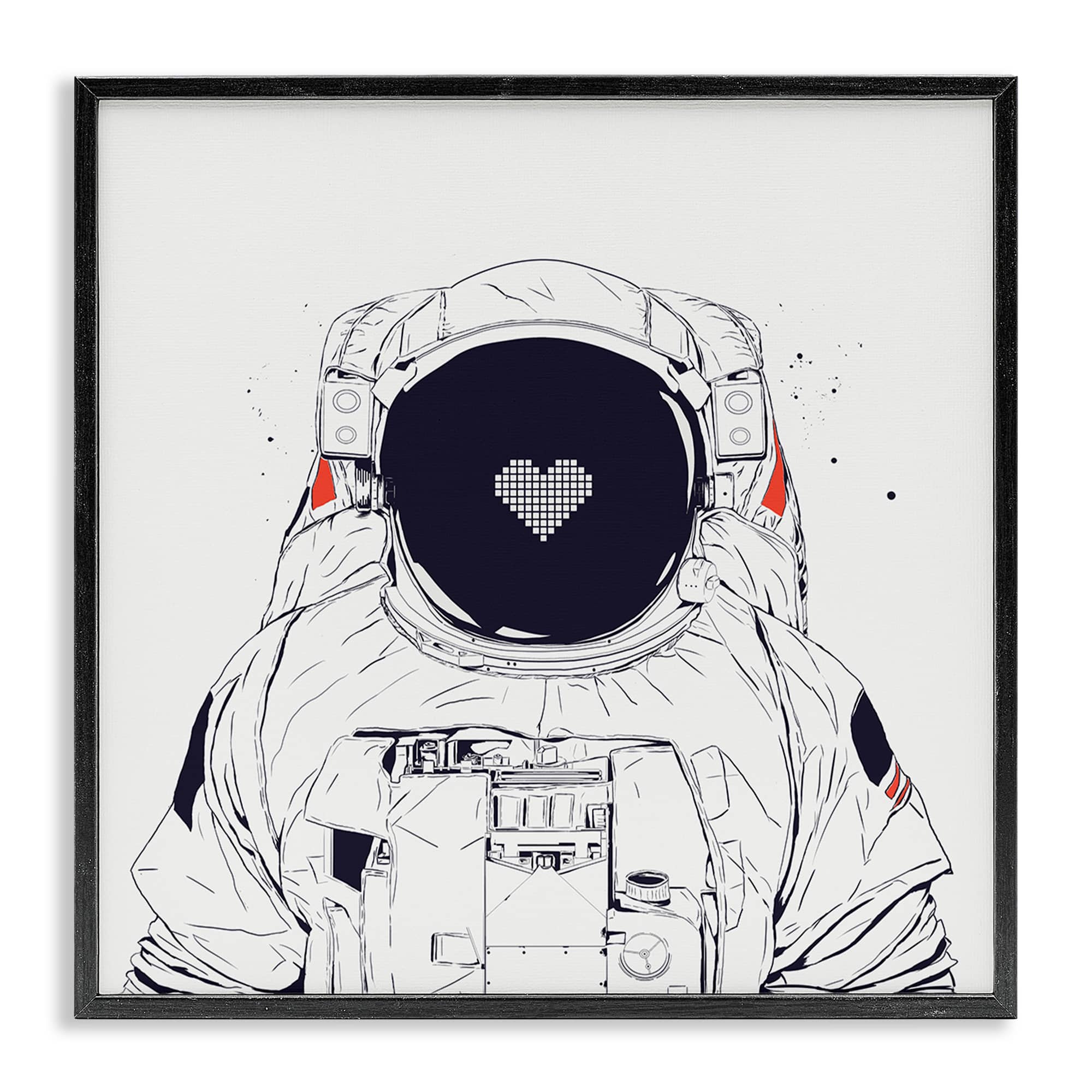 Stupell Industries BS-798-FR-17X17 Minimal Astronaut with Heart Framed Giclee design by Balazs Solti