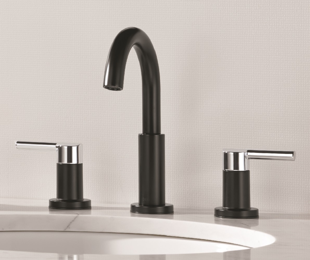 Delta 35749LF-CS Nicoli Matte Black/Chrome Widespread 2-handle WaterSense Mid-arc Residential Handle Bathroom Sink Faucet with Drain