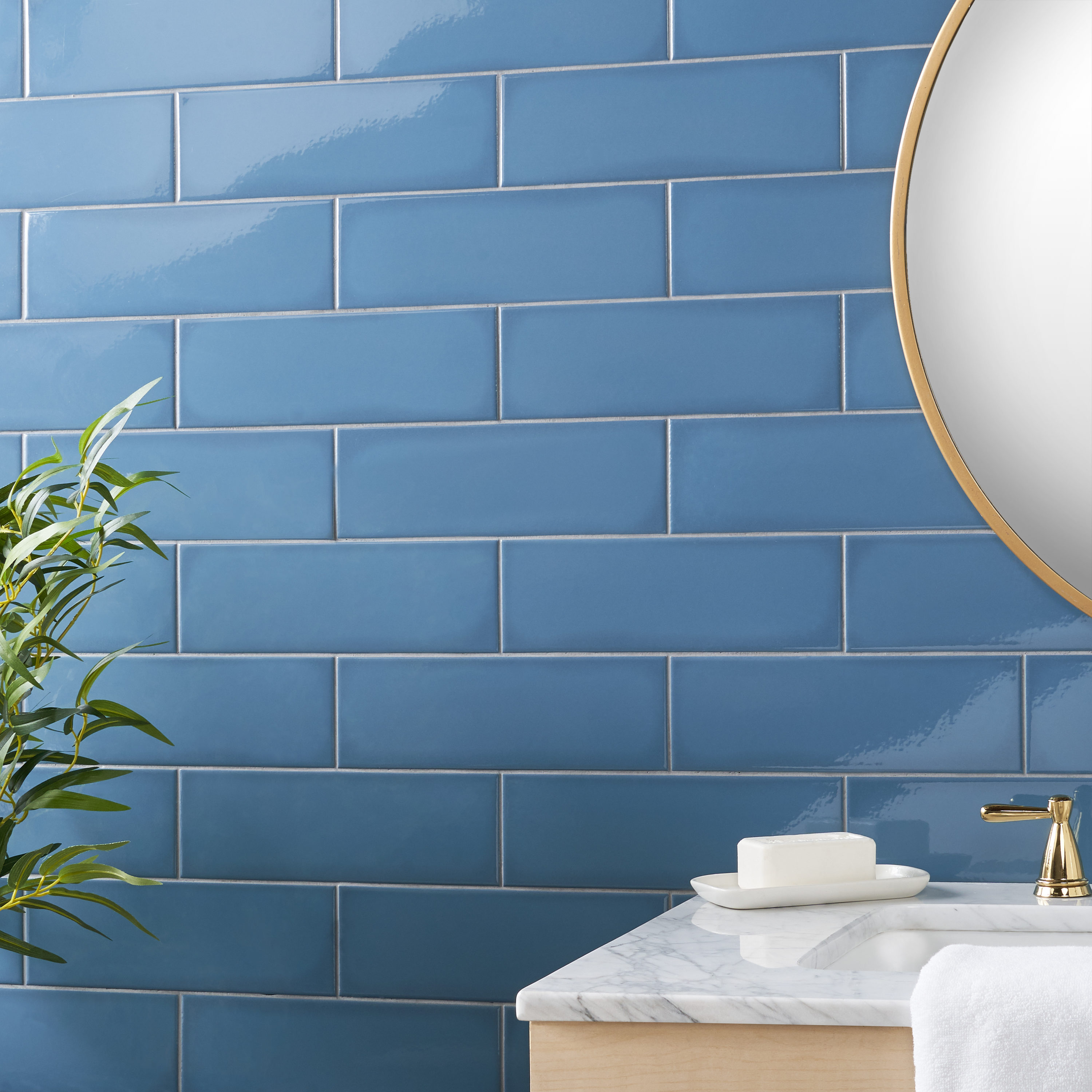 Abbey Road 4 x 12 Blue Polished Porcelain Subway Tile