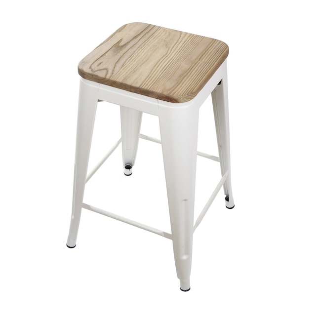 Gia 24 In Metal Bar Stool With Wood, Cream Color Backless Bar Stools