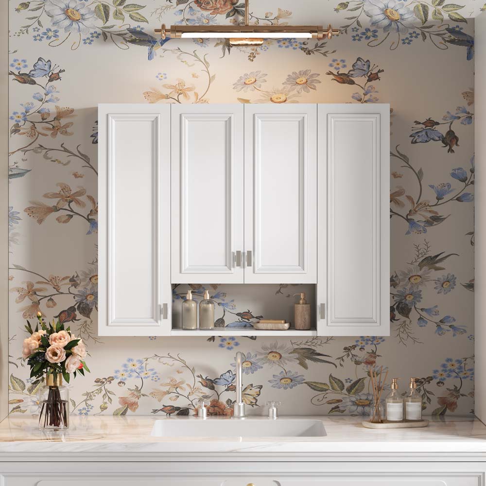 SereneVita 36-in x 28.7-in Bathroom Wall Storage Cabinet Medicine Cabinet with 5 Adjustable Shelves Wall Mounted Over Toilet Storage with Open Shelves for Bathroom Kitchen Laundry Room White