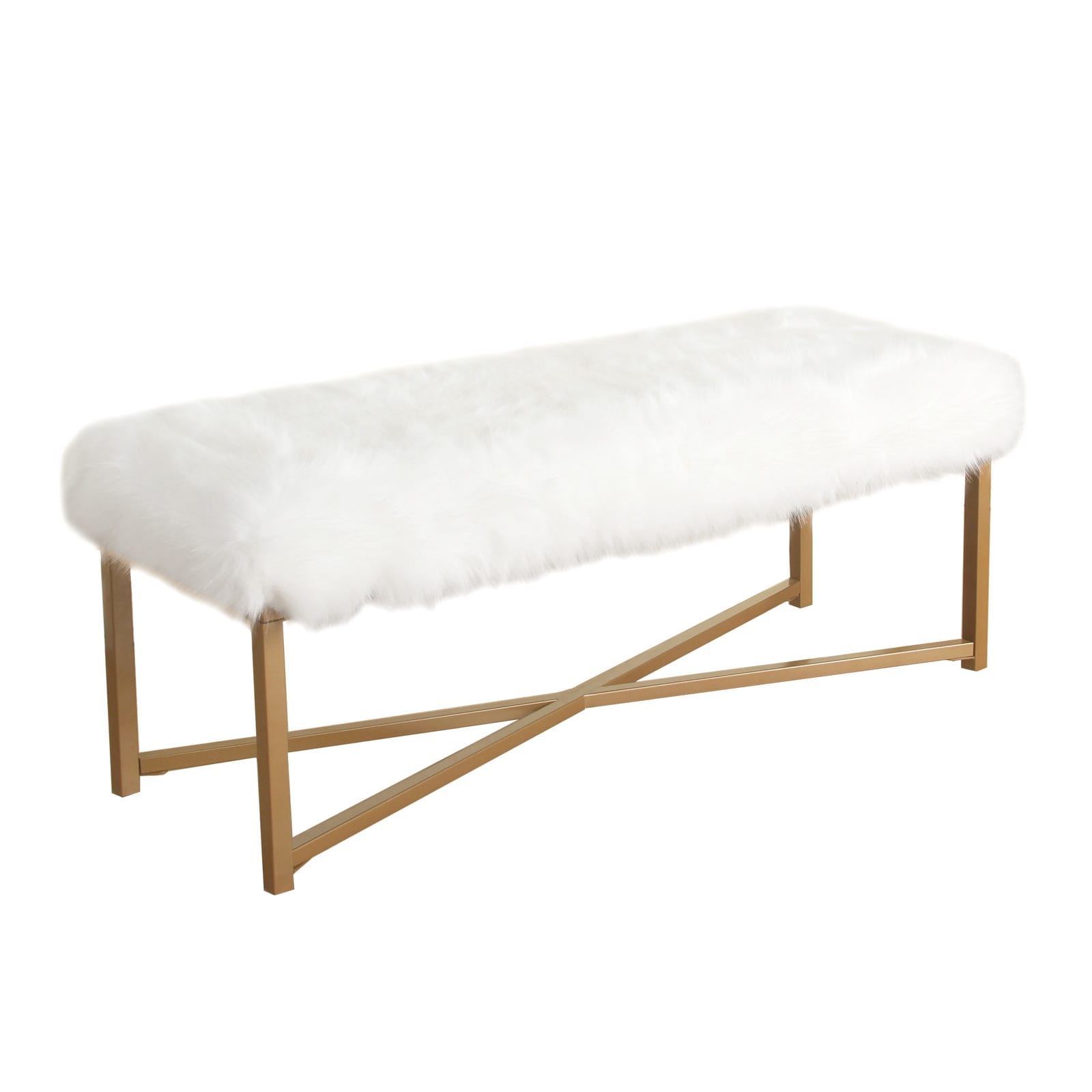 Benzara BM194864 Modern White and Gold Accent Bench 15.5-in x 45-in x 17-in