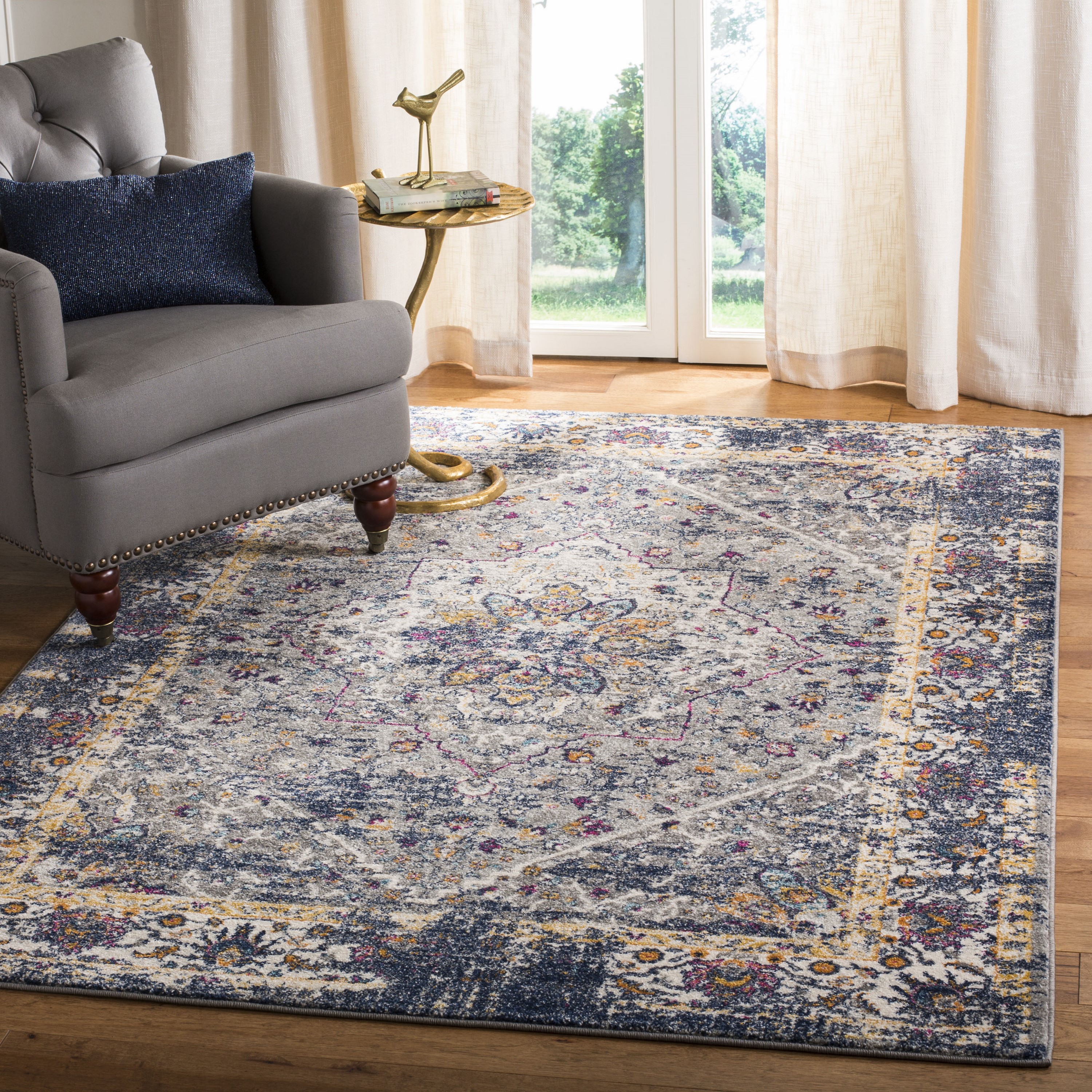 Safavieh EVK288N-3 Evoke Byron 3 x 5 (ft) Loomed Synthetic Gray/Navy Rectangular Indoor Distressed/Overdyed Vintage Throw rug