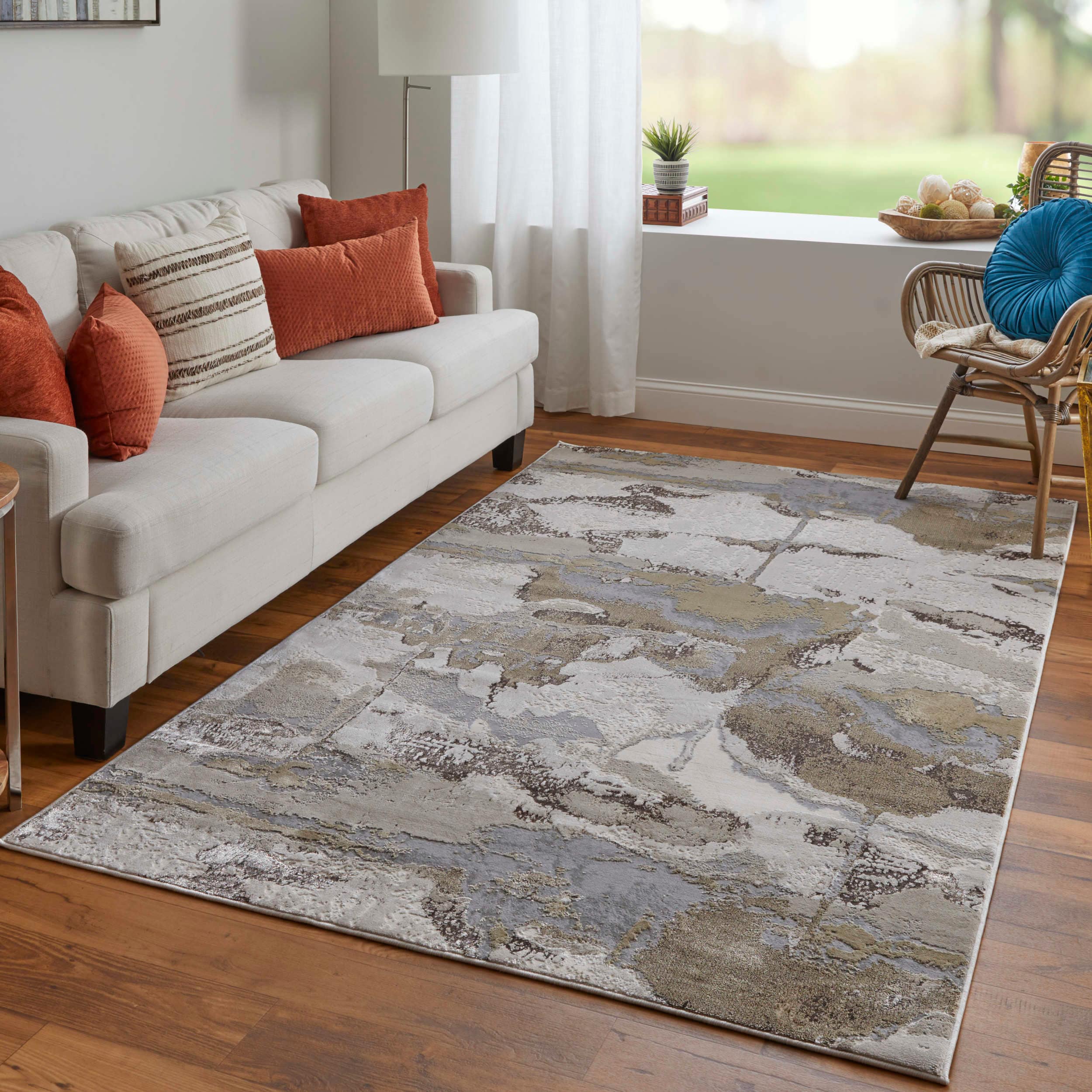 Aura Modern Gold and Gray Abstract Area Rug