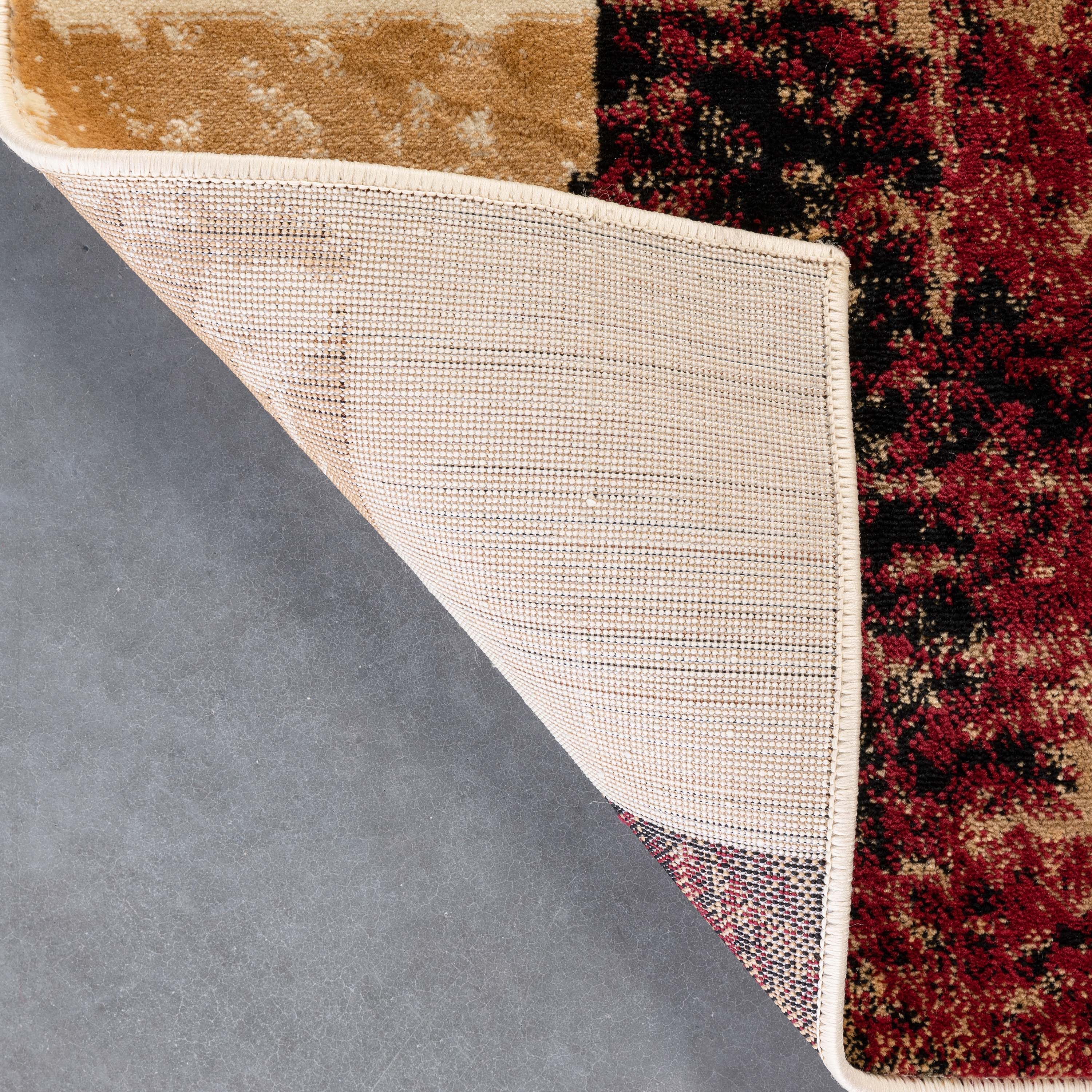 Ivory and Red Geometric Synthetic Rectangular Area Rug 3'11" x 5'3"