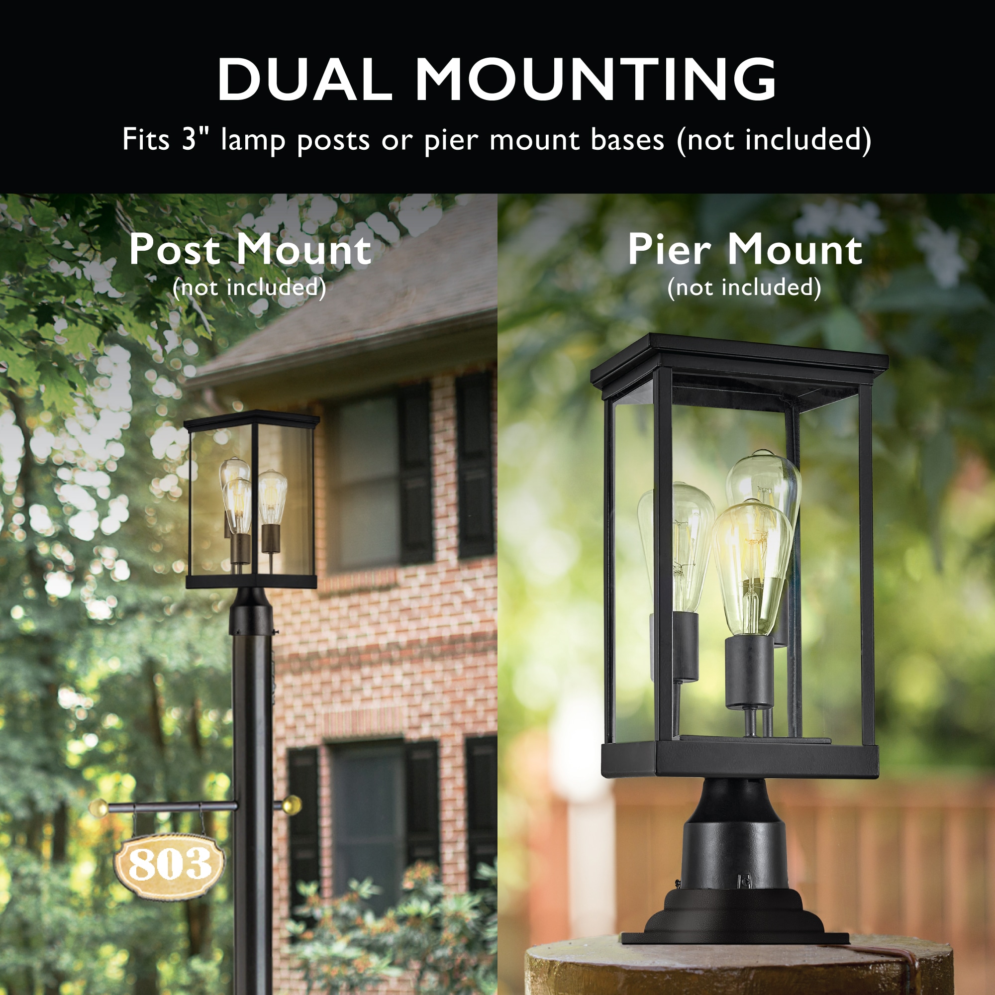 Mayfield Black Aluminum Outdoor Post Light with Clear Glass Panels